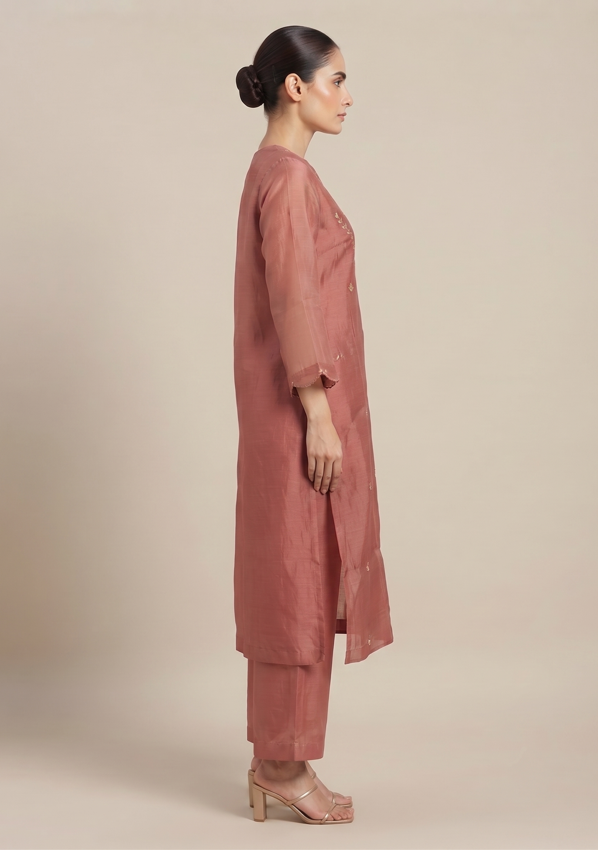 Terracotta Chanderi Handcrafted 3pc Suit Set