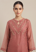 Terracotta Chanderi Handcrafted 3pc Suit Set