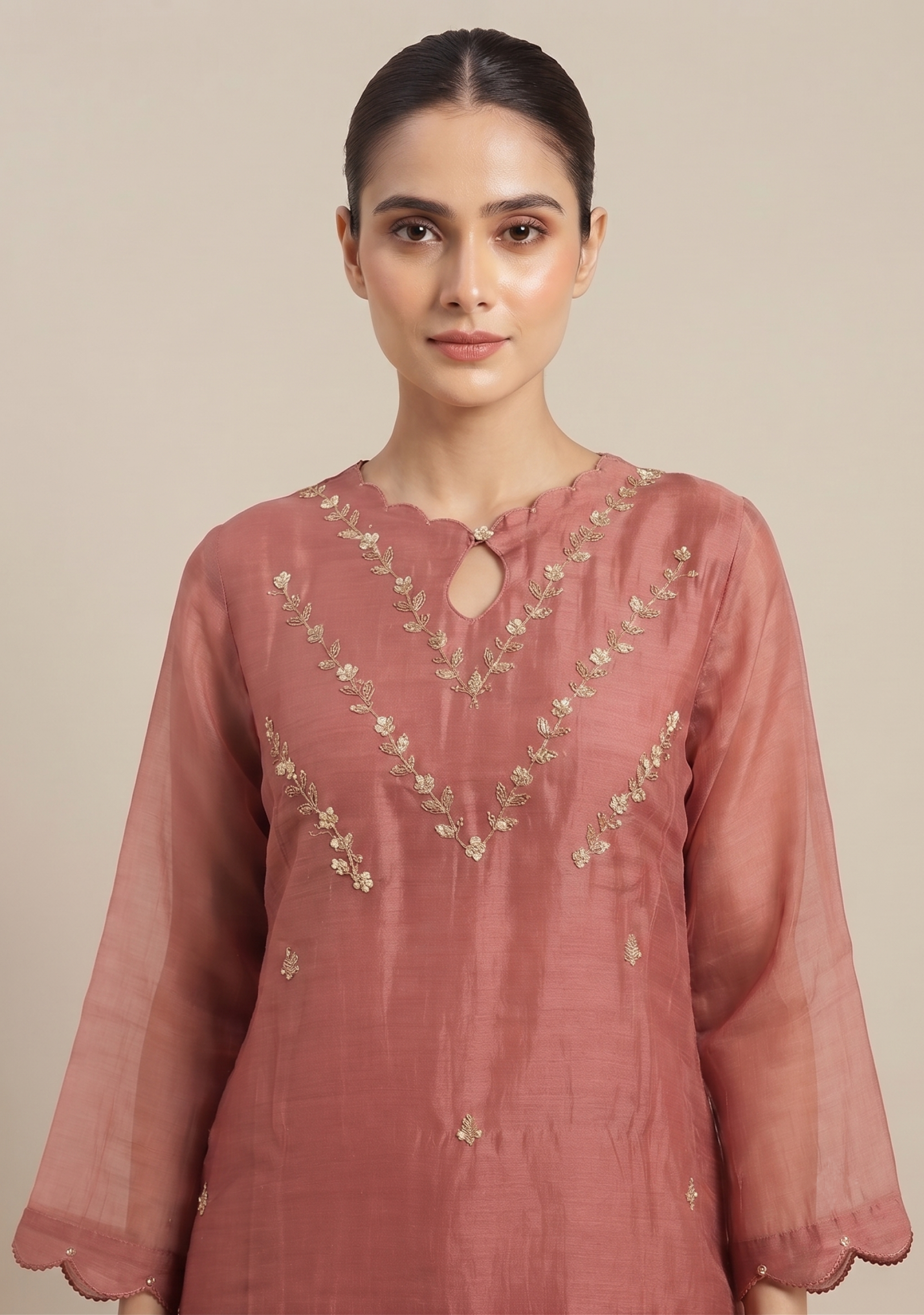 Terracotta Chanderi Handcrafted 3pc Suit Set