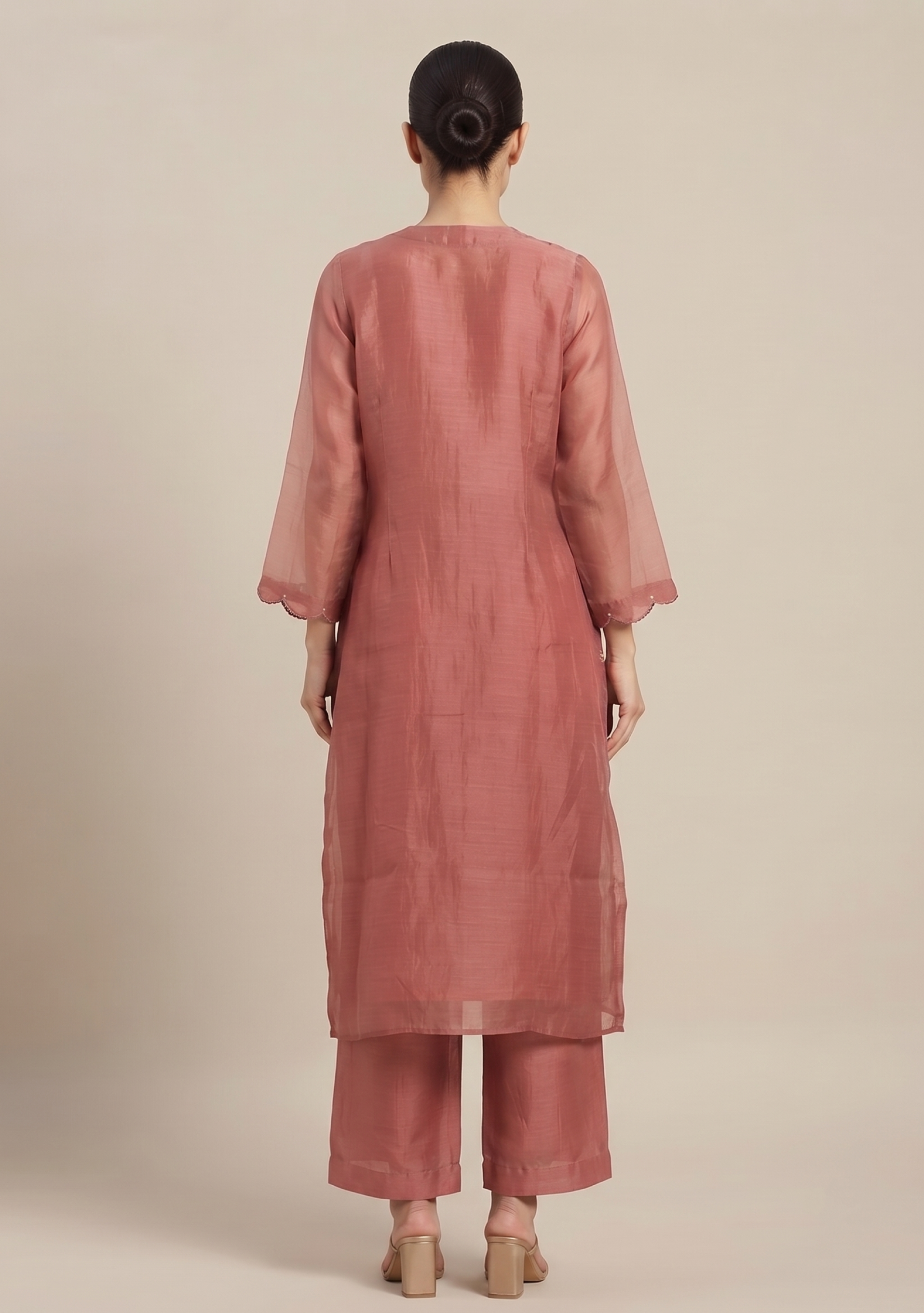Terracotta Chanderi Handcrafted 3pc Suit Set
