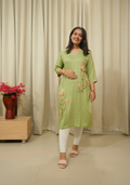 Pista Green Cotton Handcrafted Kurti