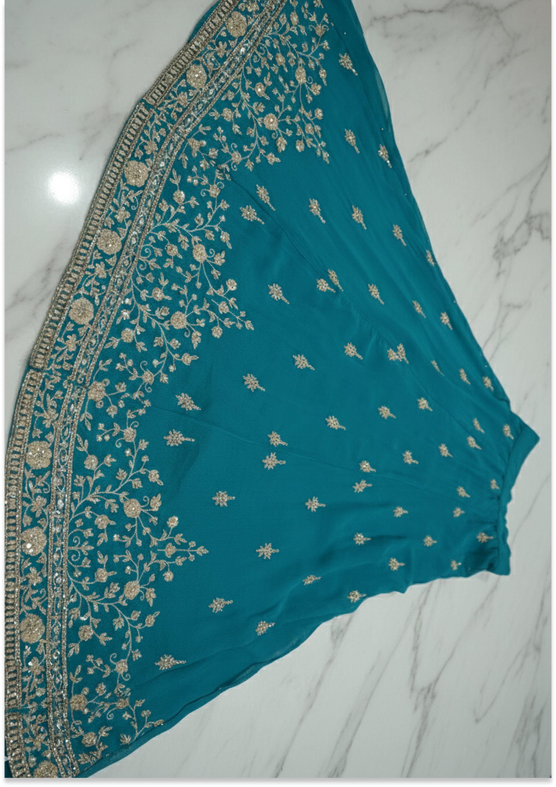 Firozi Handcrafted Suit Material with Stitched Gharara