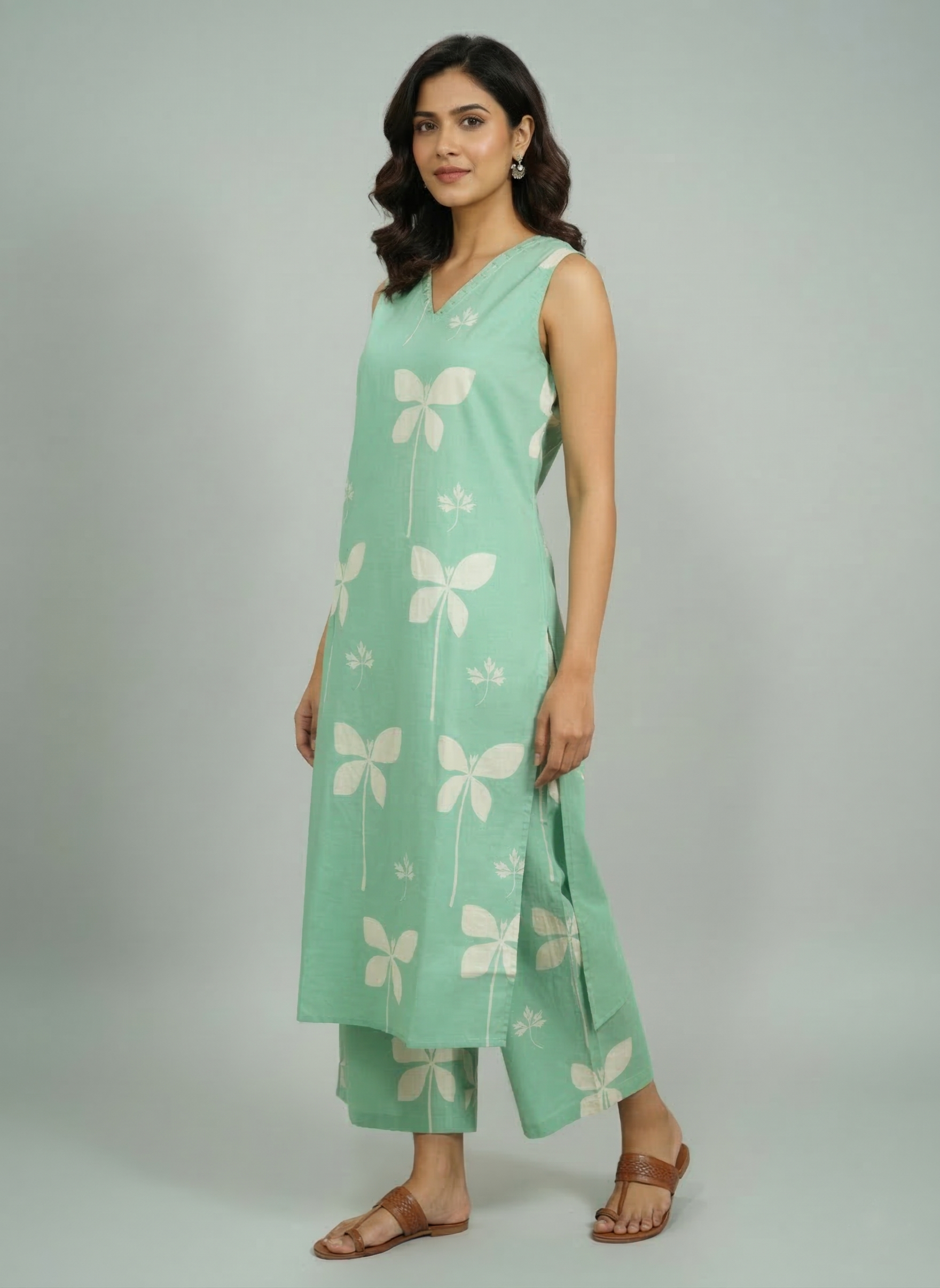 Mint Green Cotton Printed Handcrafted Co-ord Set