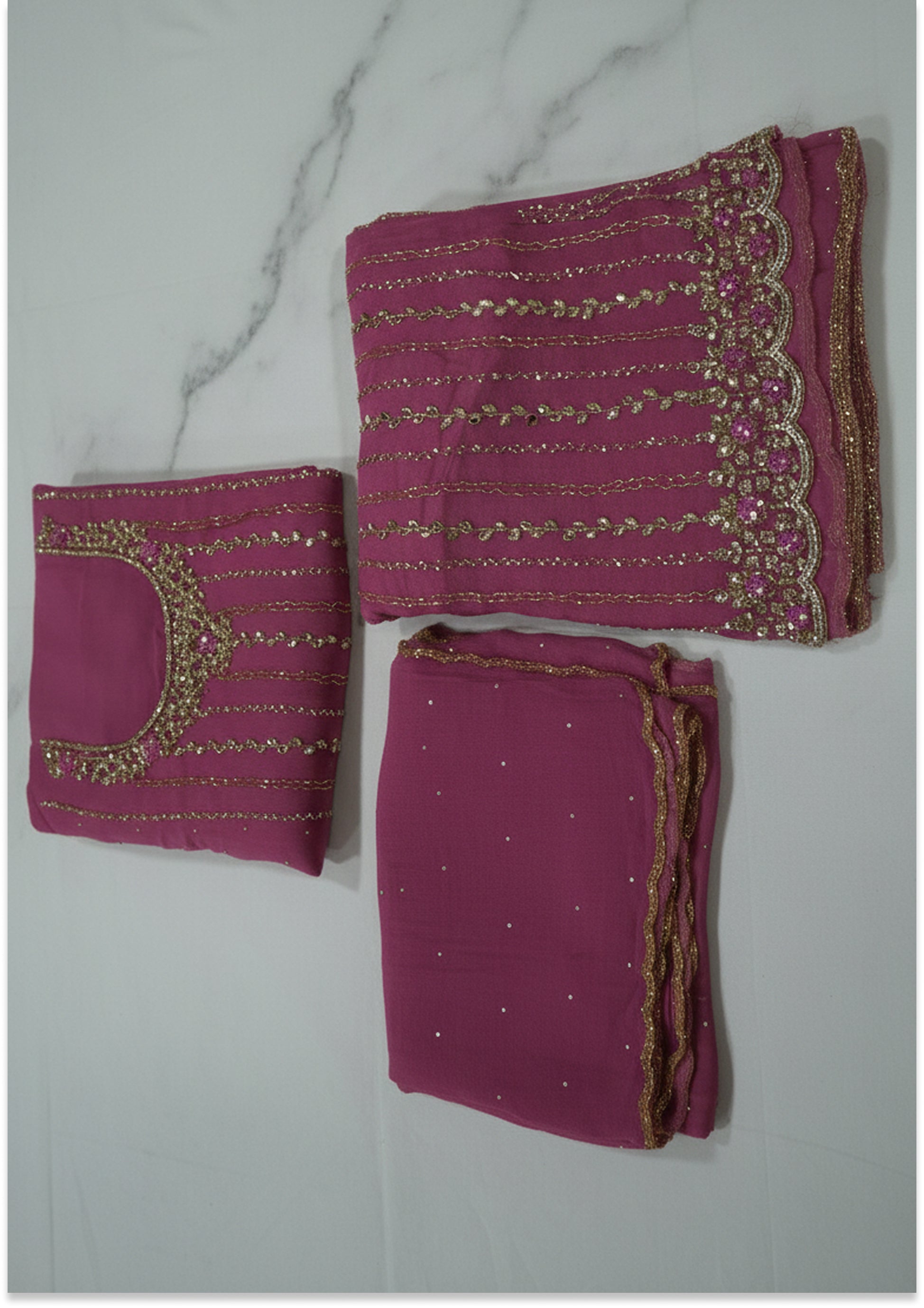 Onion Pink Handcrafted Suit Material with Stitched Gharara