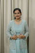 Aqua Green Handcrafted Indo-Western Lehenga with Jacket