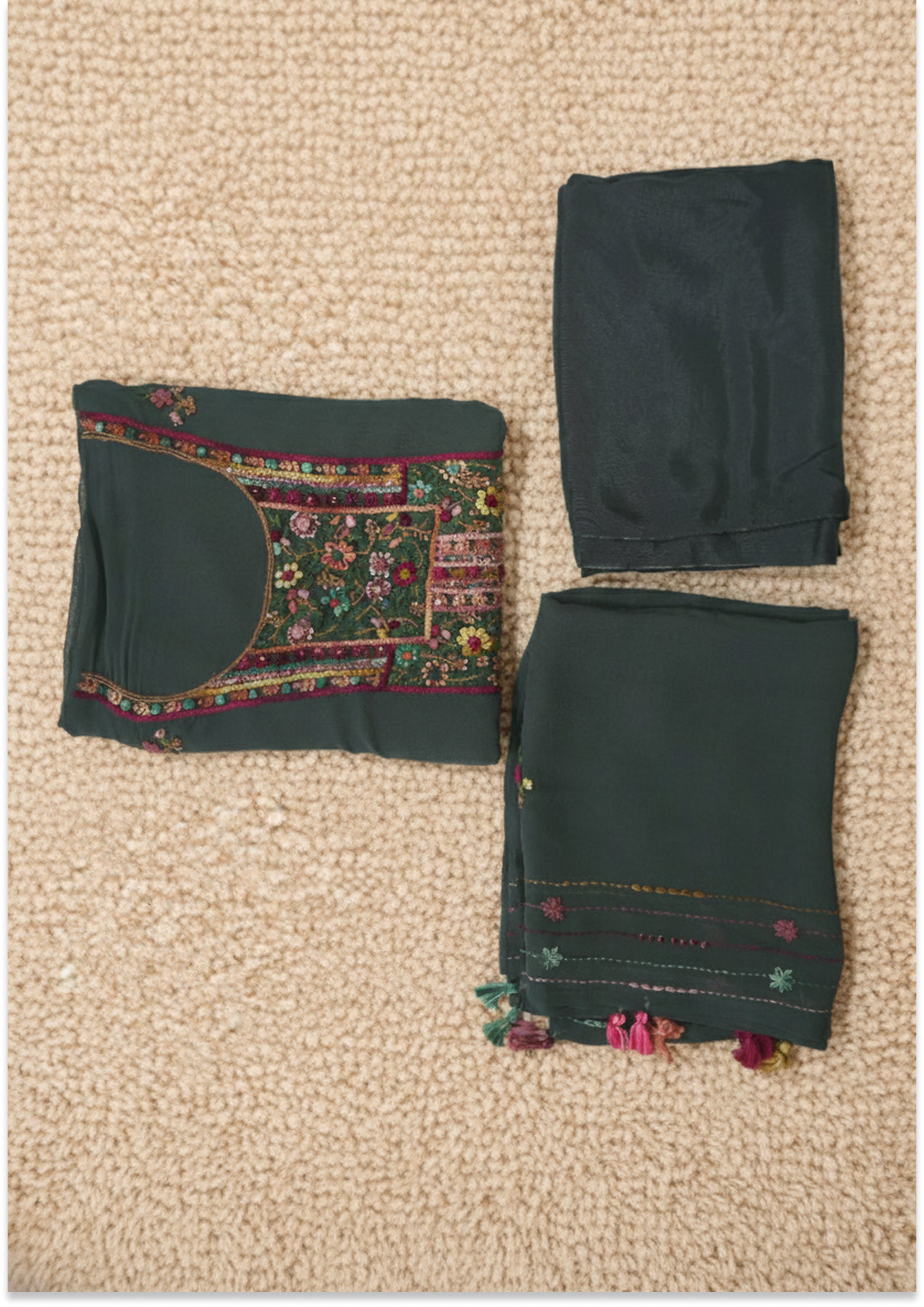 Dark Grey Georgette Handcrafted Unstitched Suit Material