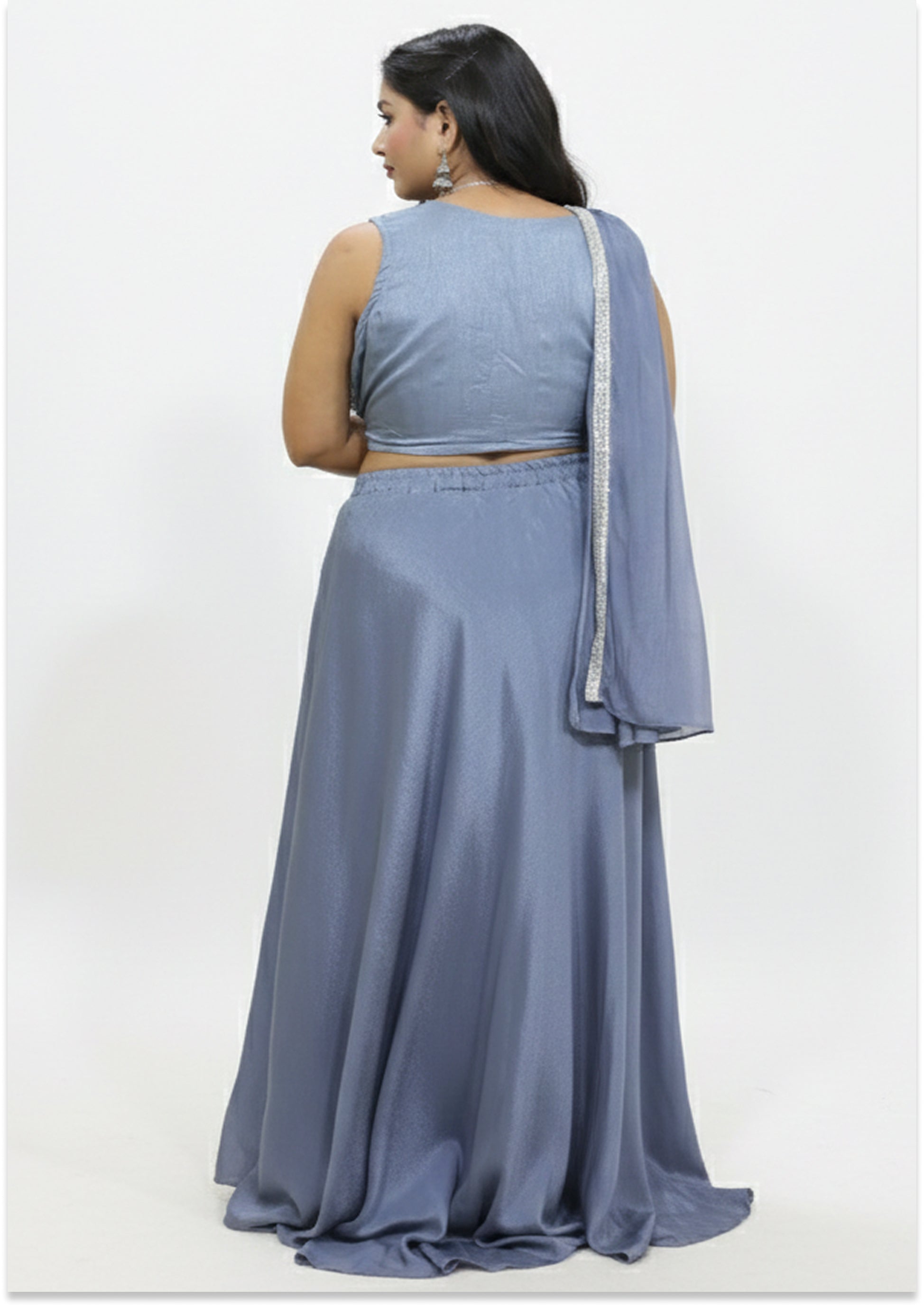 Grey Silver-Handwork Indo-Western Drape/Lehenga