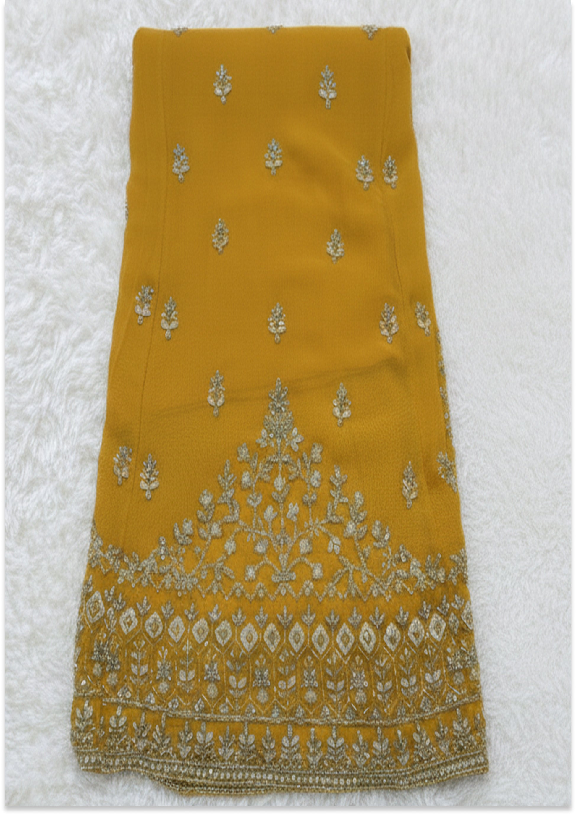 Golden Yellow Handcrafted Suit Material with Stitched Gharara