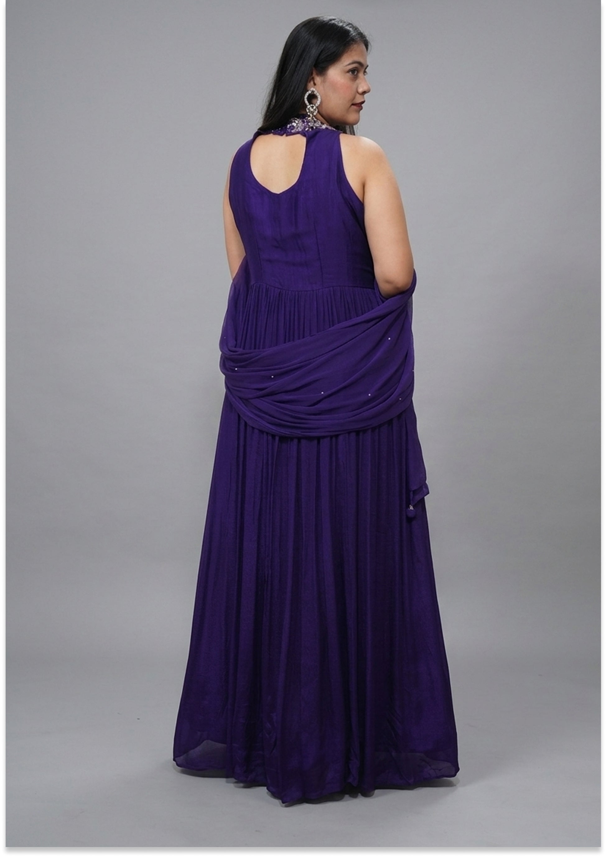 Purple Halter Handcrafted Indo-Western Evening Gown