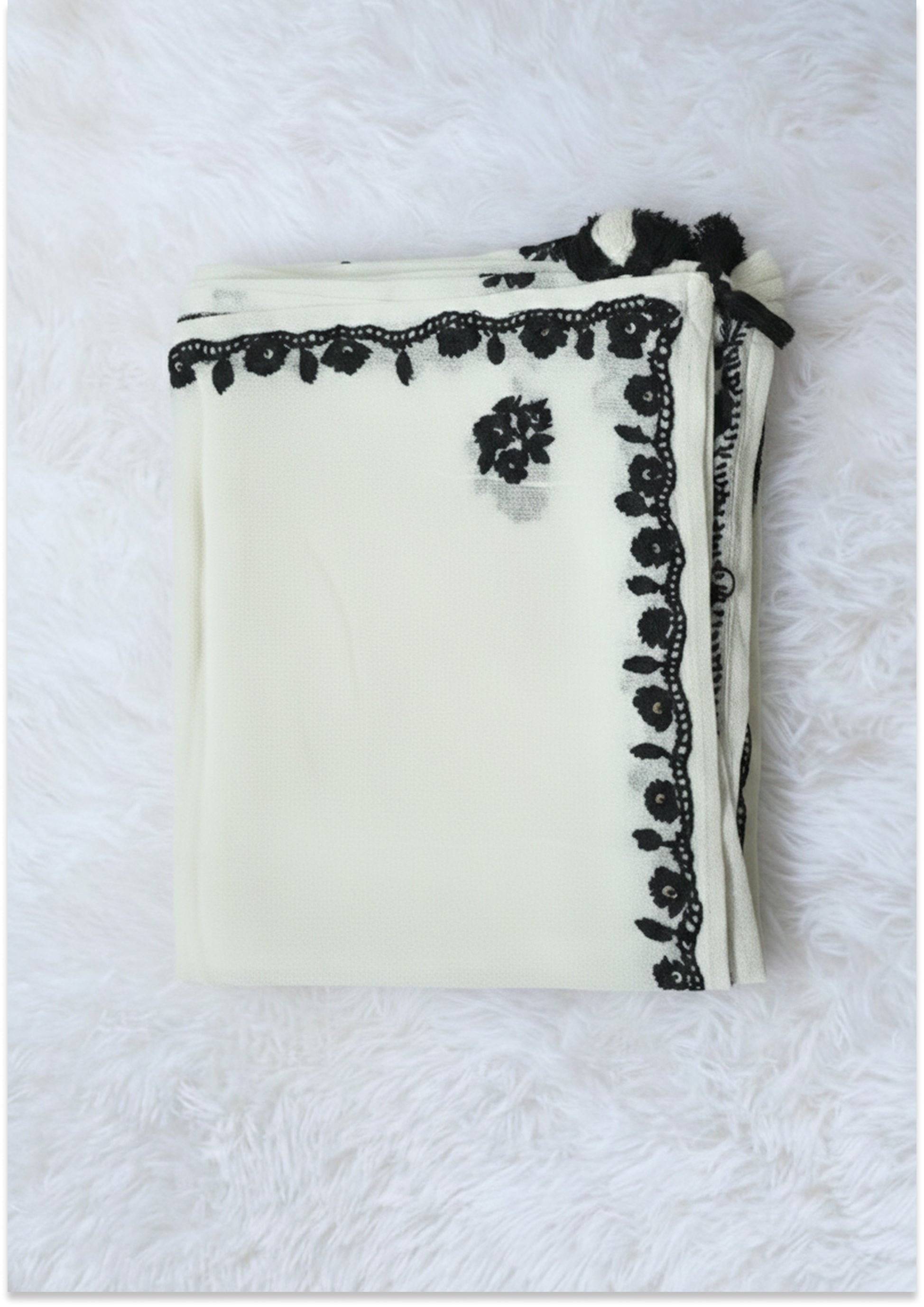 Off White & Black Georgette Handcrafted Unstitched suit Material