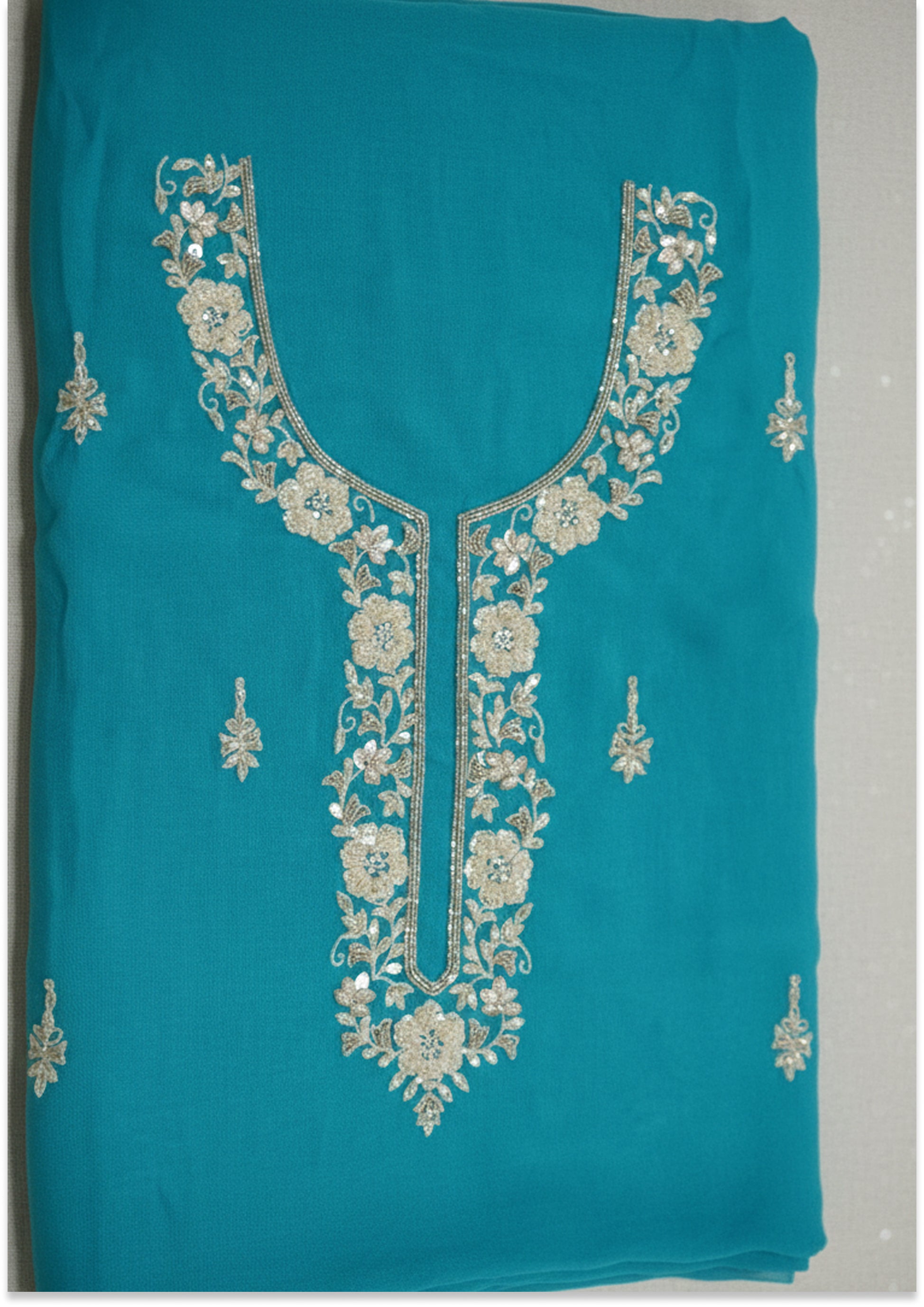 Firozi Handcrafted Suit Material with Stitched Gharara