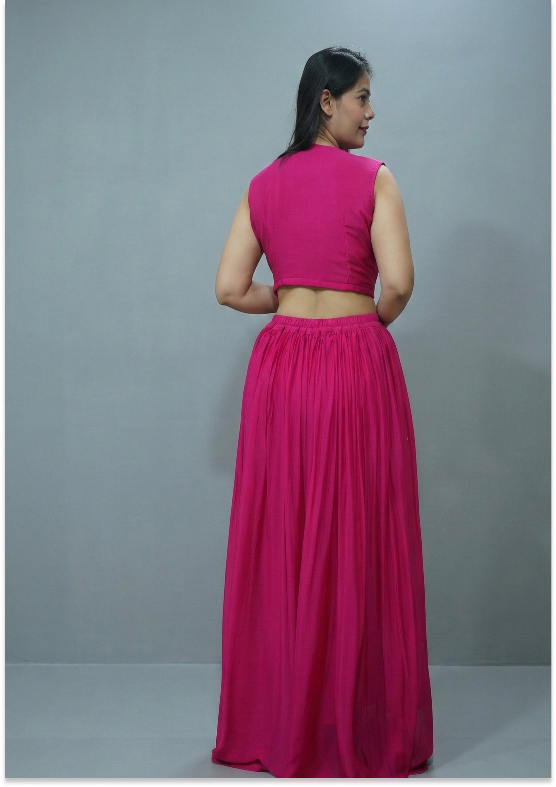 Magenta Handcrafted Lehenga with Cape