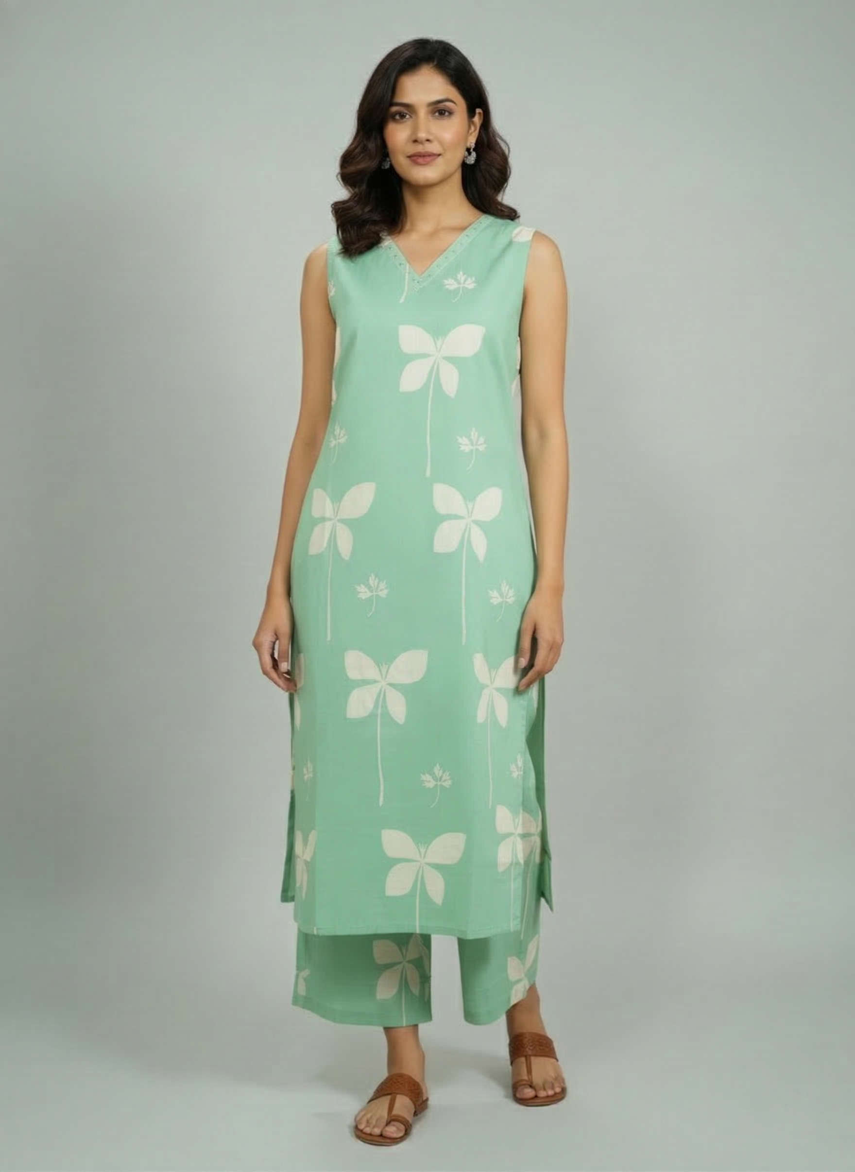 Mint Green Cotton Printed Handcrafted Co-ord Set
