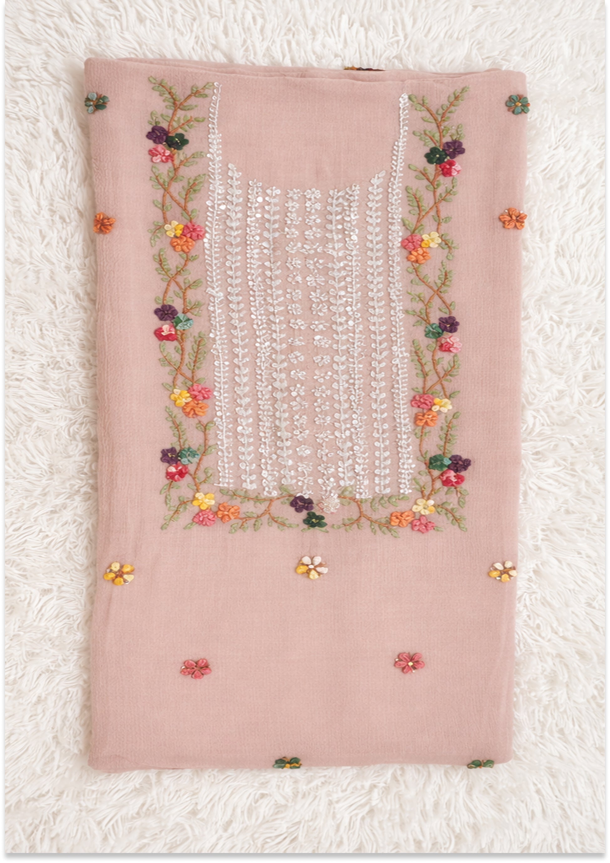 Baby Pink Handcrafted Unstitched Suit Material
