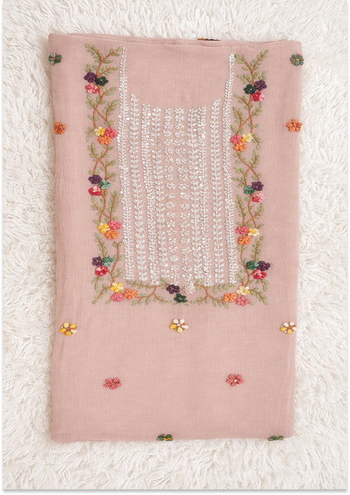 Baby Pink Handcrafted Unstitched Suit Material