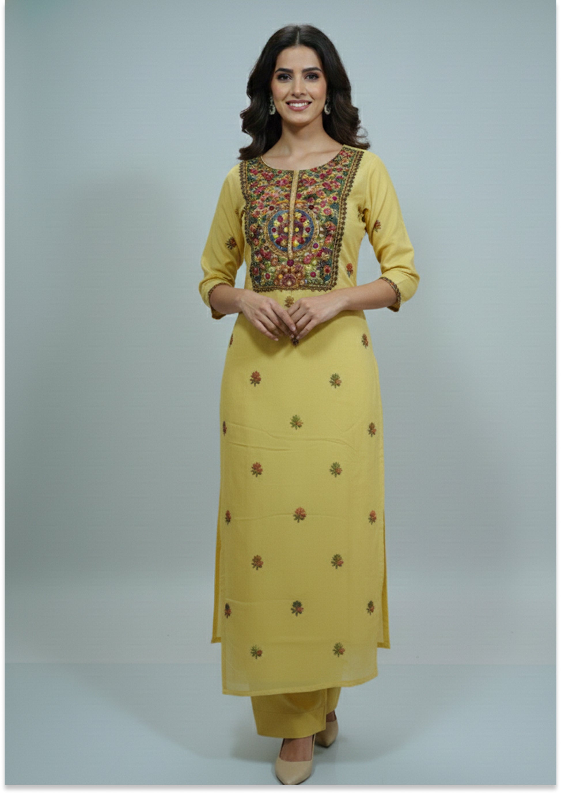 Light Golden Yellow Pure Organza Knot work Unstitched suit Material