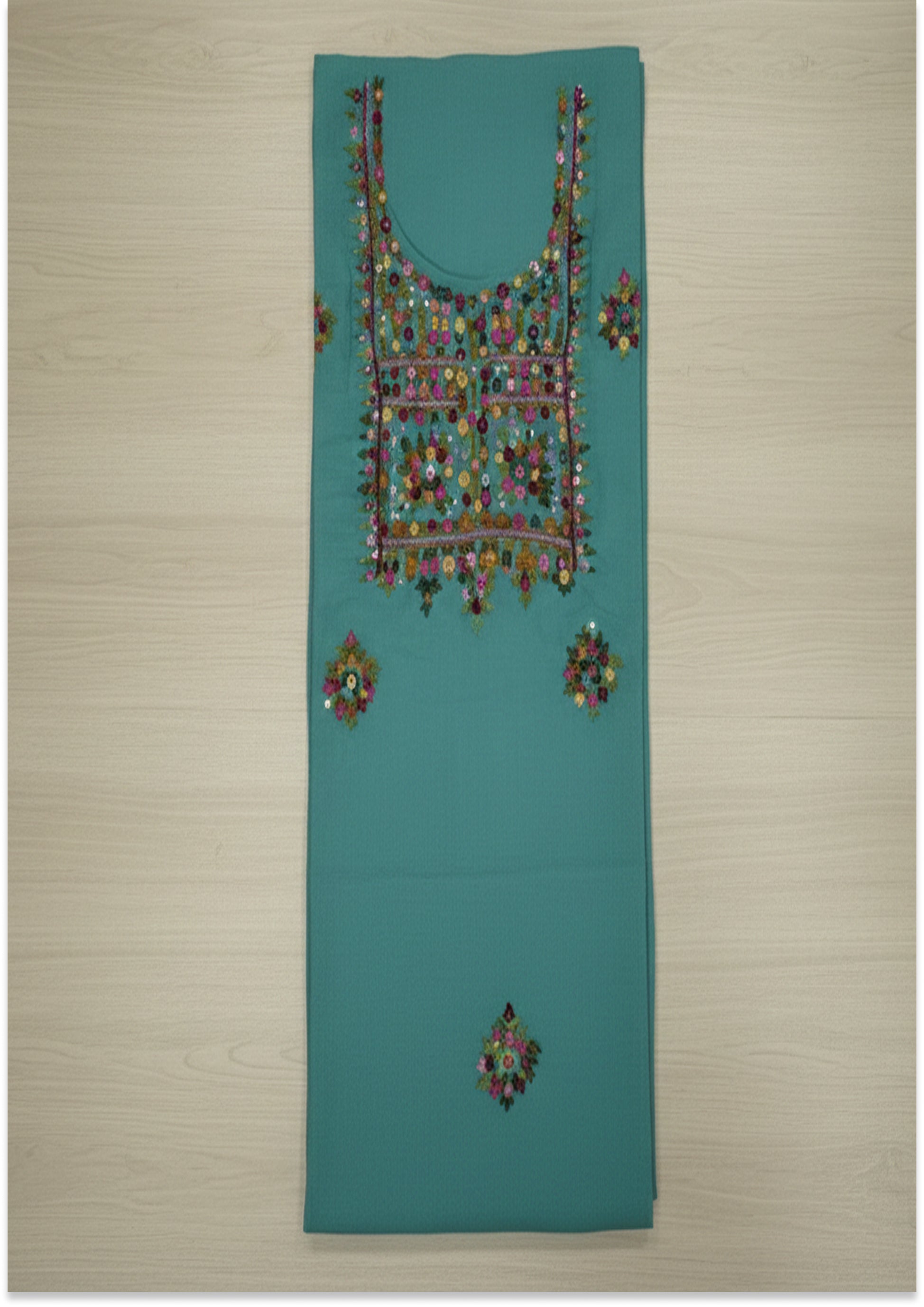 Light Turquoise Knot Work Unstitched Suit Material