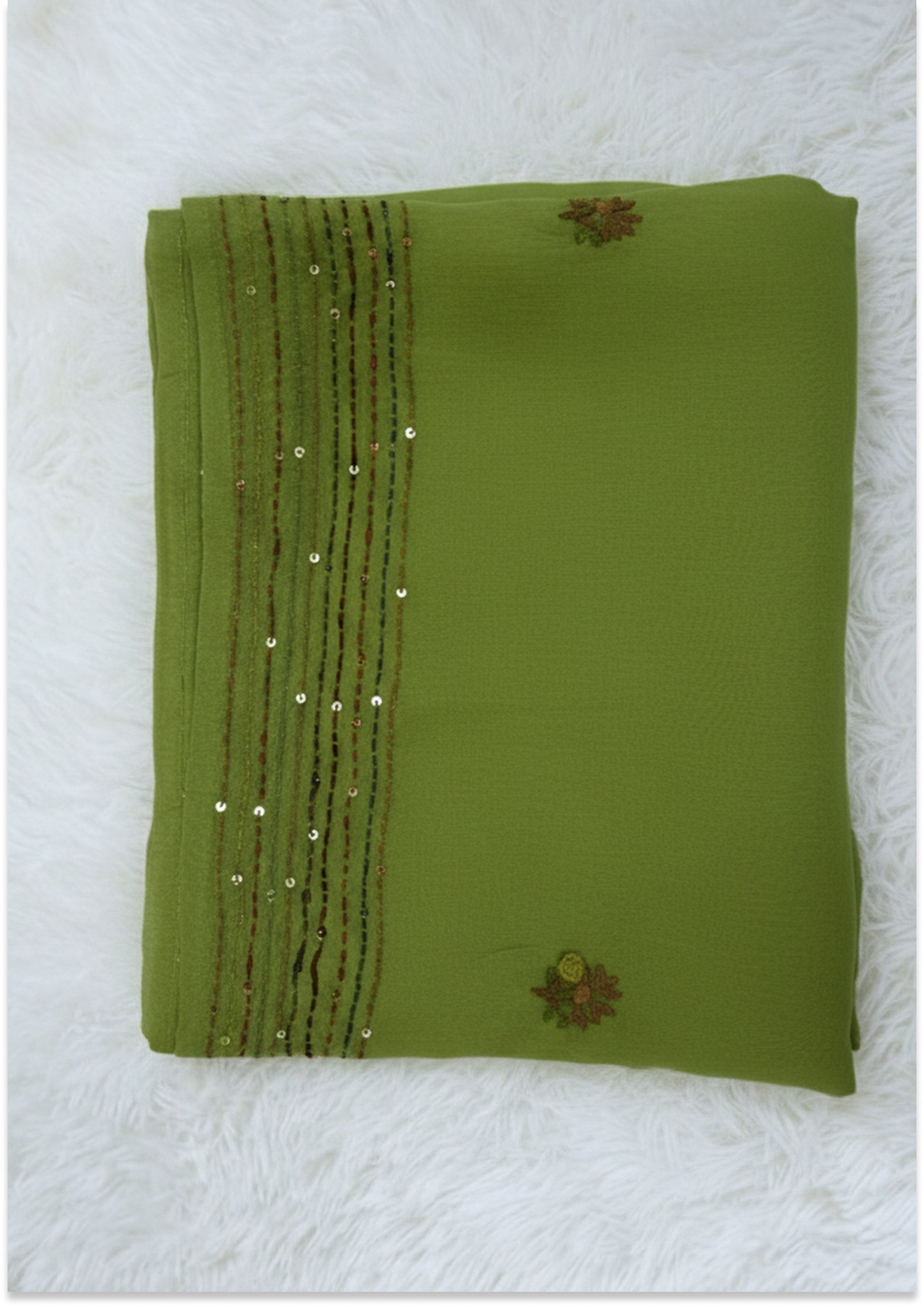 Mehendi Green Knot Work Unstitched Suit Material