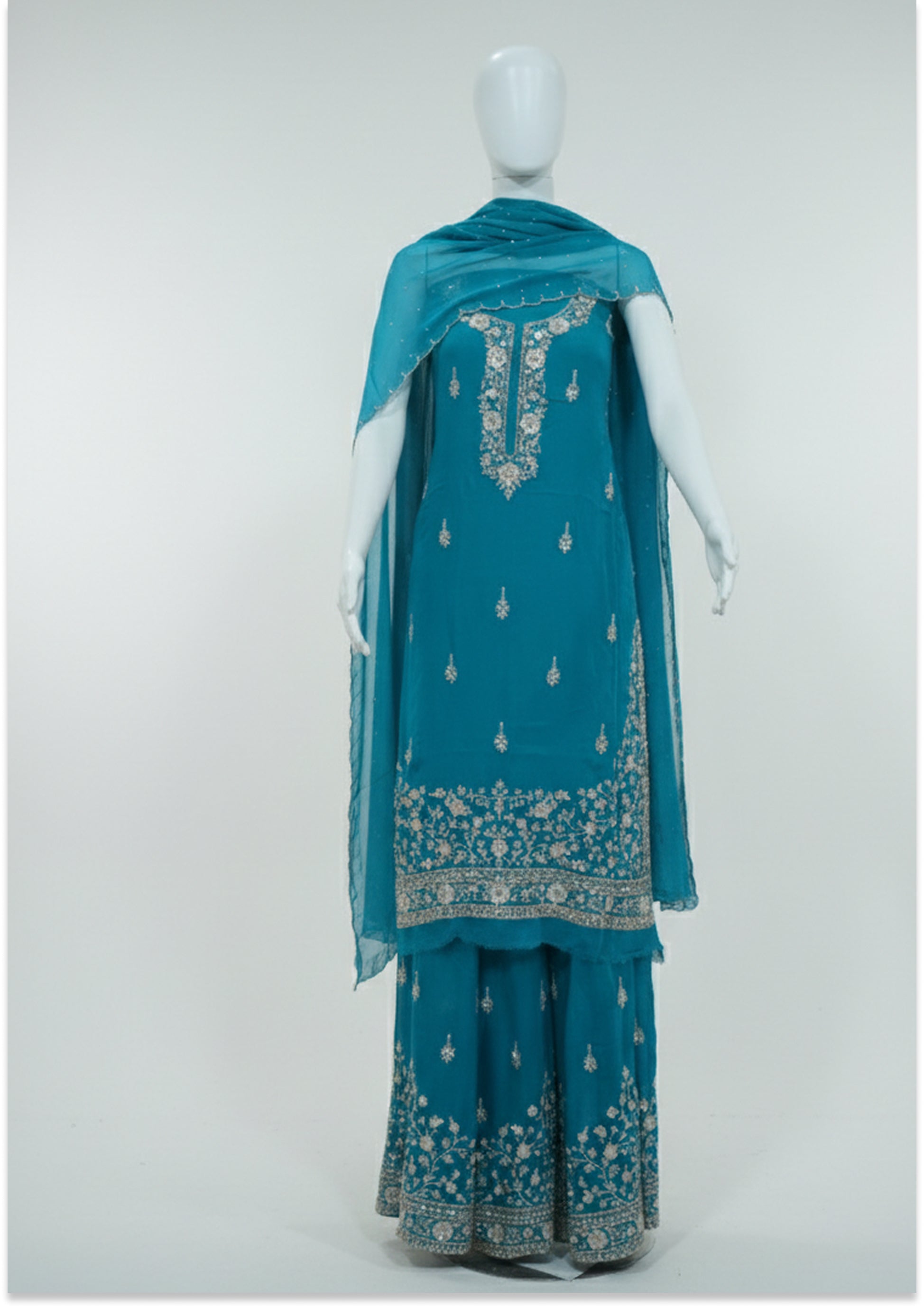 Firozi Handcrafted Suit Material with Stitched Gharara