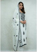 Off White & Black Georgette Handcrafted Unstitched suit Material