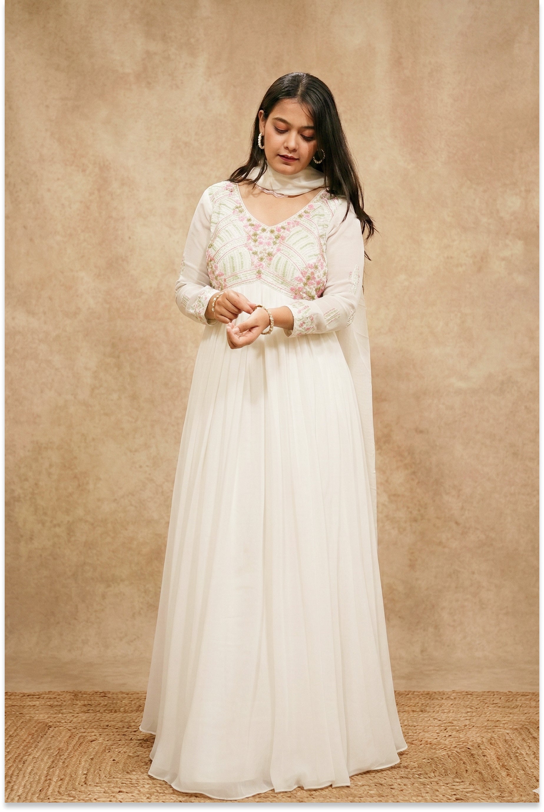White Multi Handcrafted 3pc Suit set