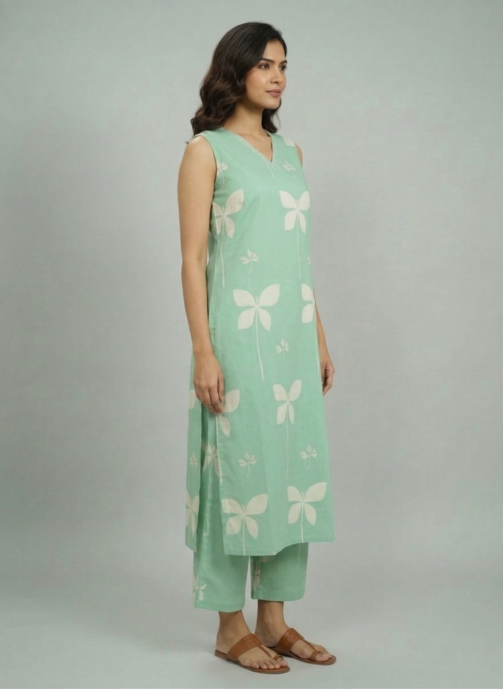 Mint Green Cotton Printed Handcrafted Co-ord Set