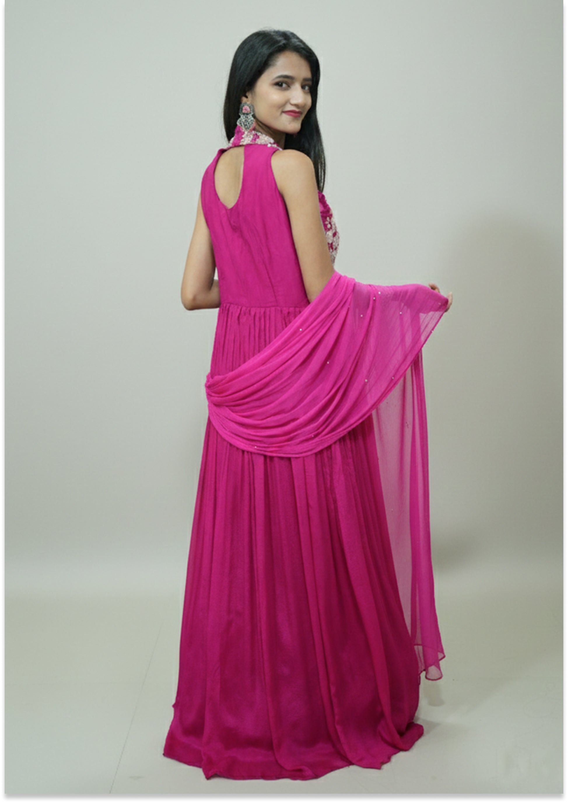 Magenta Halter Handcrafted Evening Gown