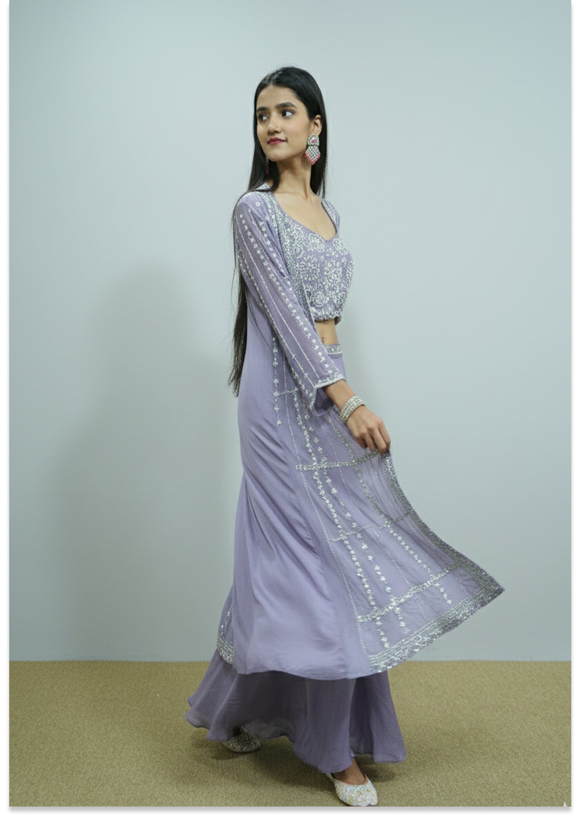 Lavender Handcrafted Sharara with Jacket