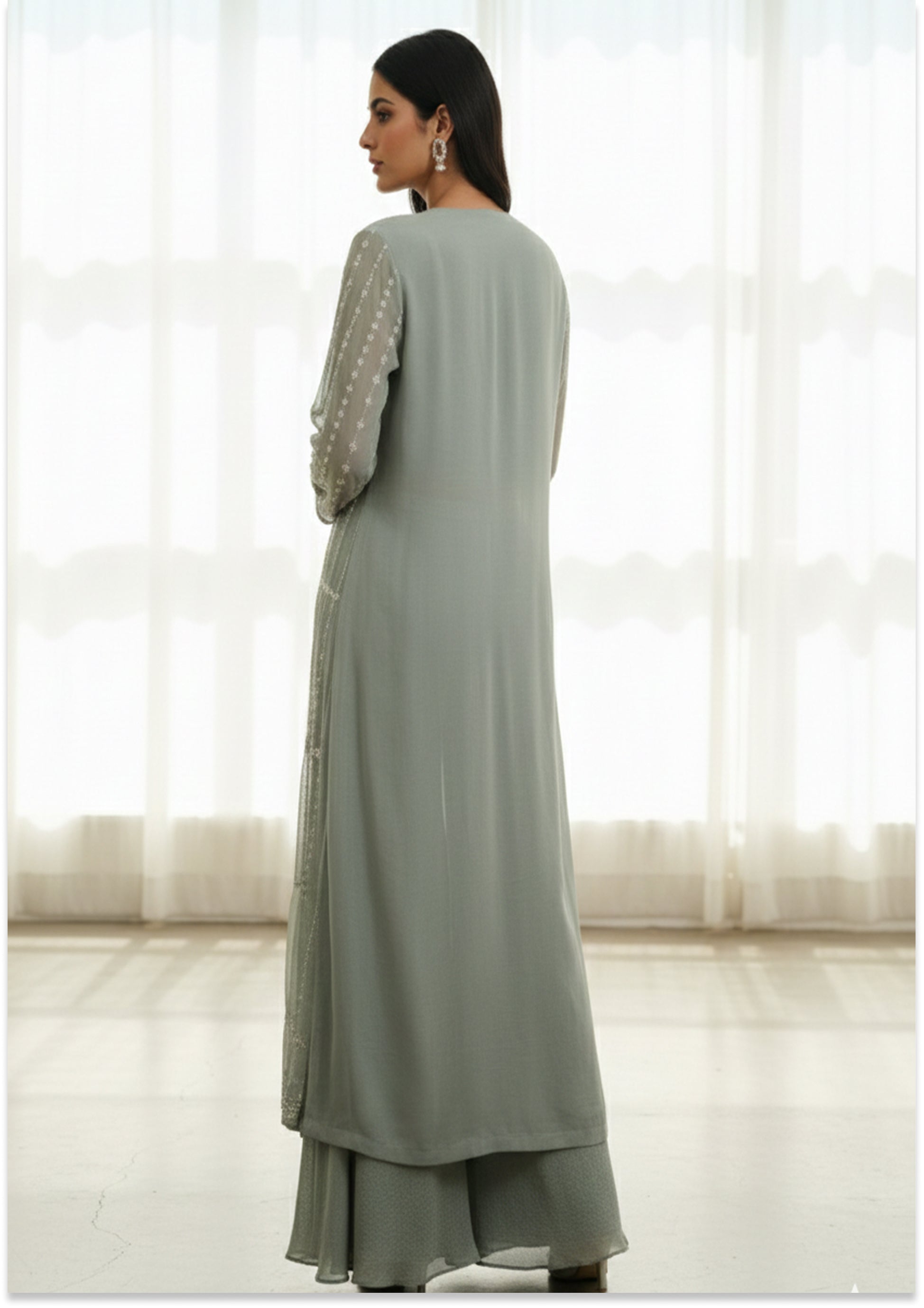 Light Greenish Grey Handcrafted Sharara with Jacket