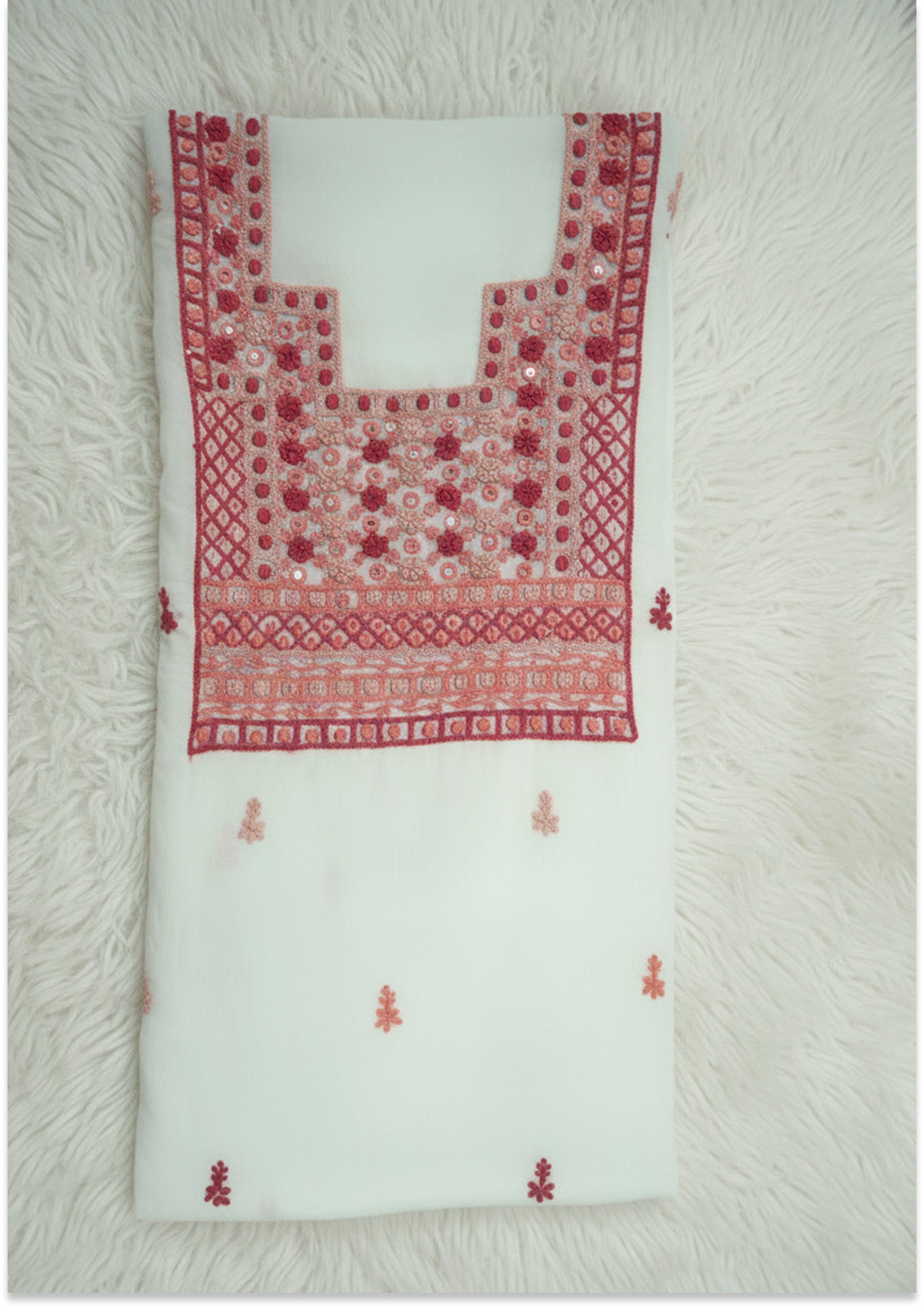 Off White Unstitched suit material with Rust Knot Work