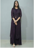 Wine Handcrafted Indo-Western Kurta Set with Long Jacket
