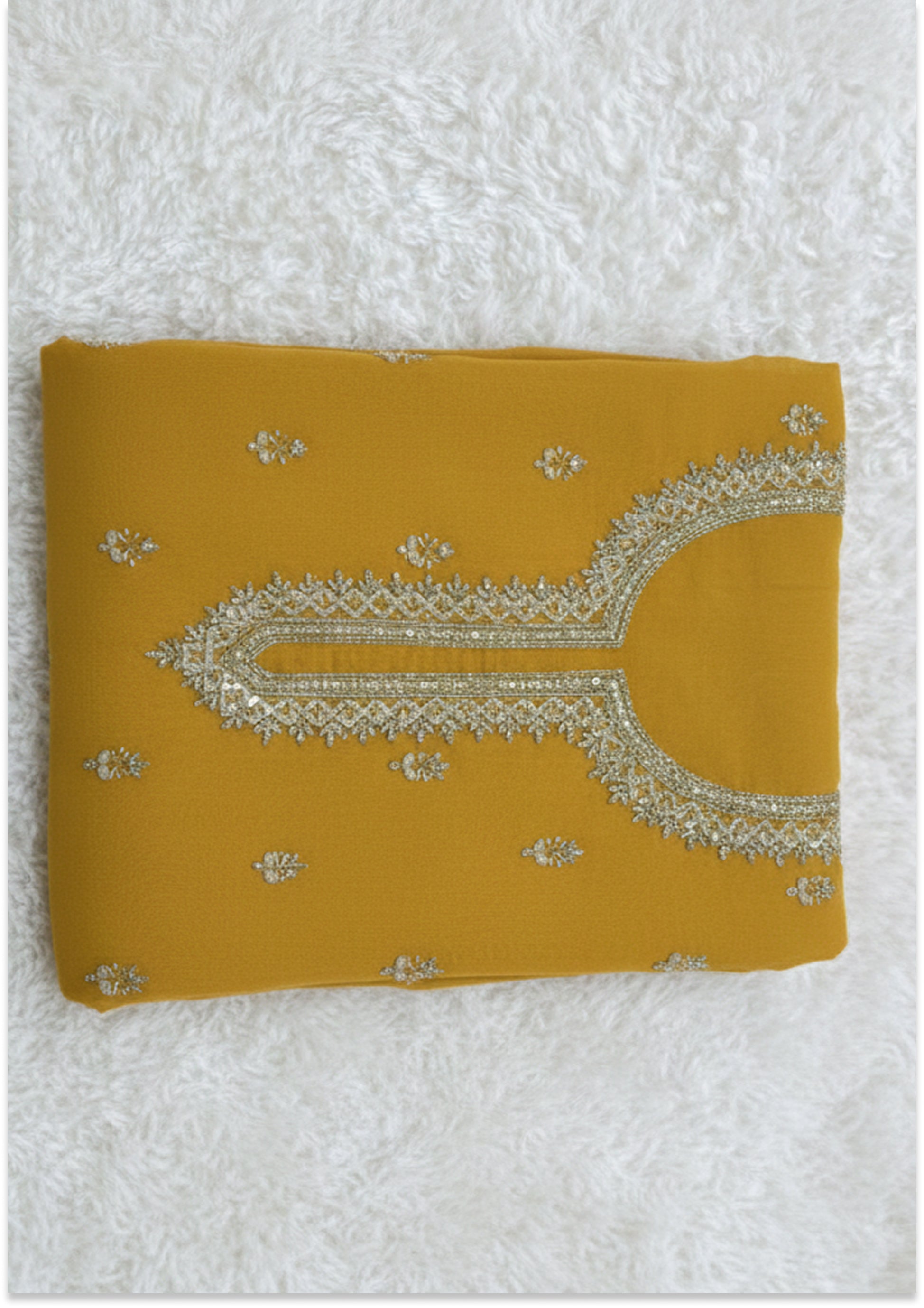 Golden Yellow Handcrafted Suit Material with Stitched Gharara