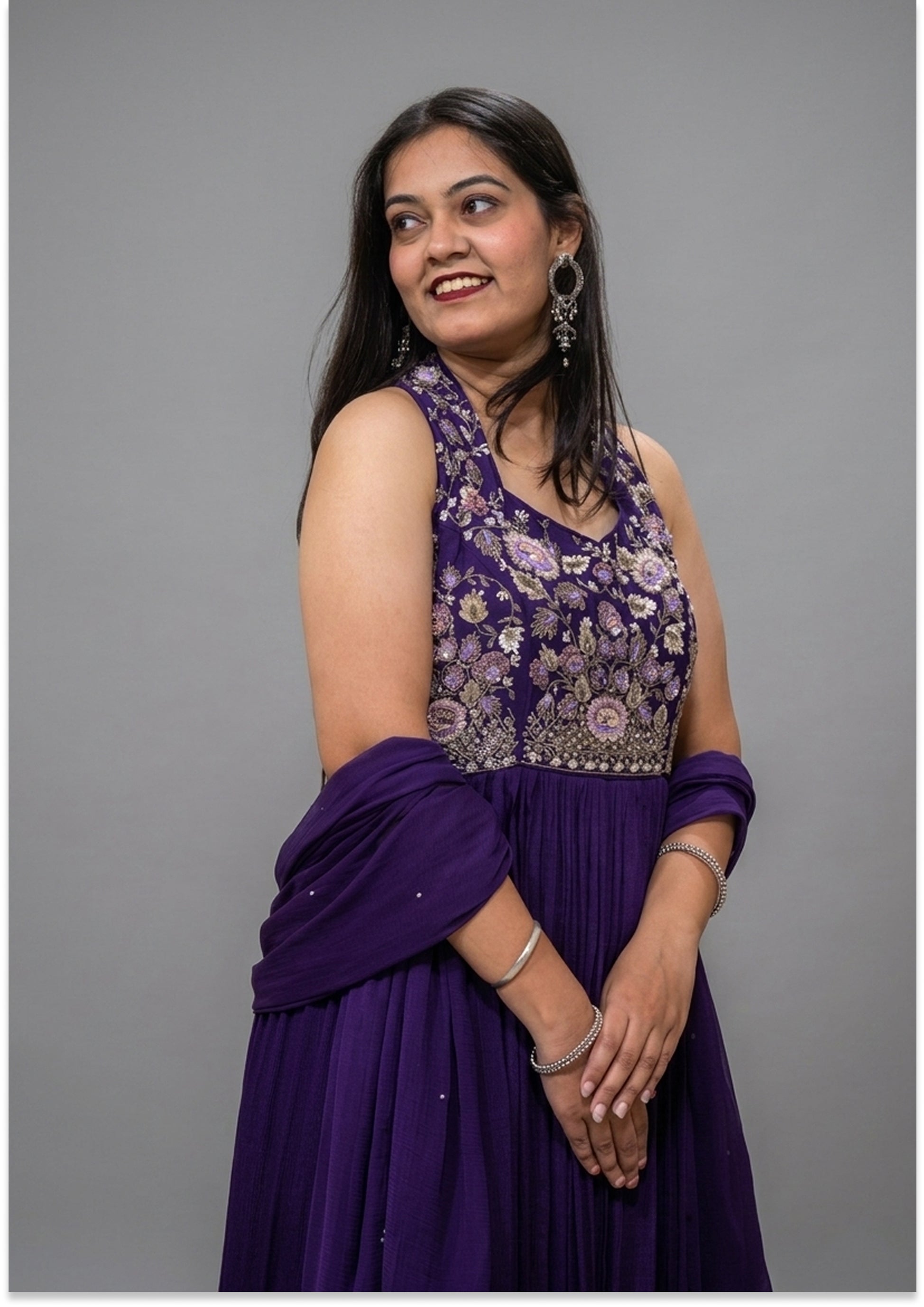 Purple Halter Handcrafted Indo-Western Evening Gown