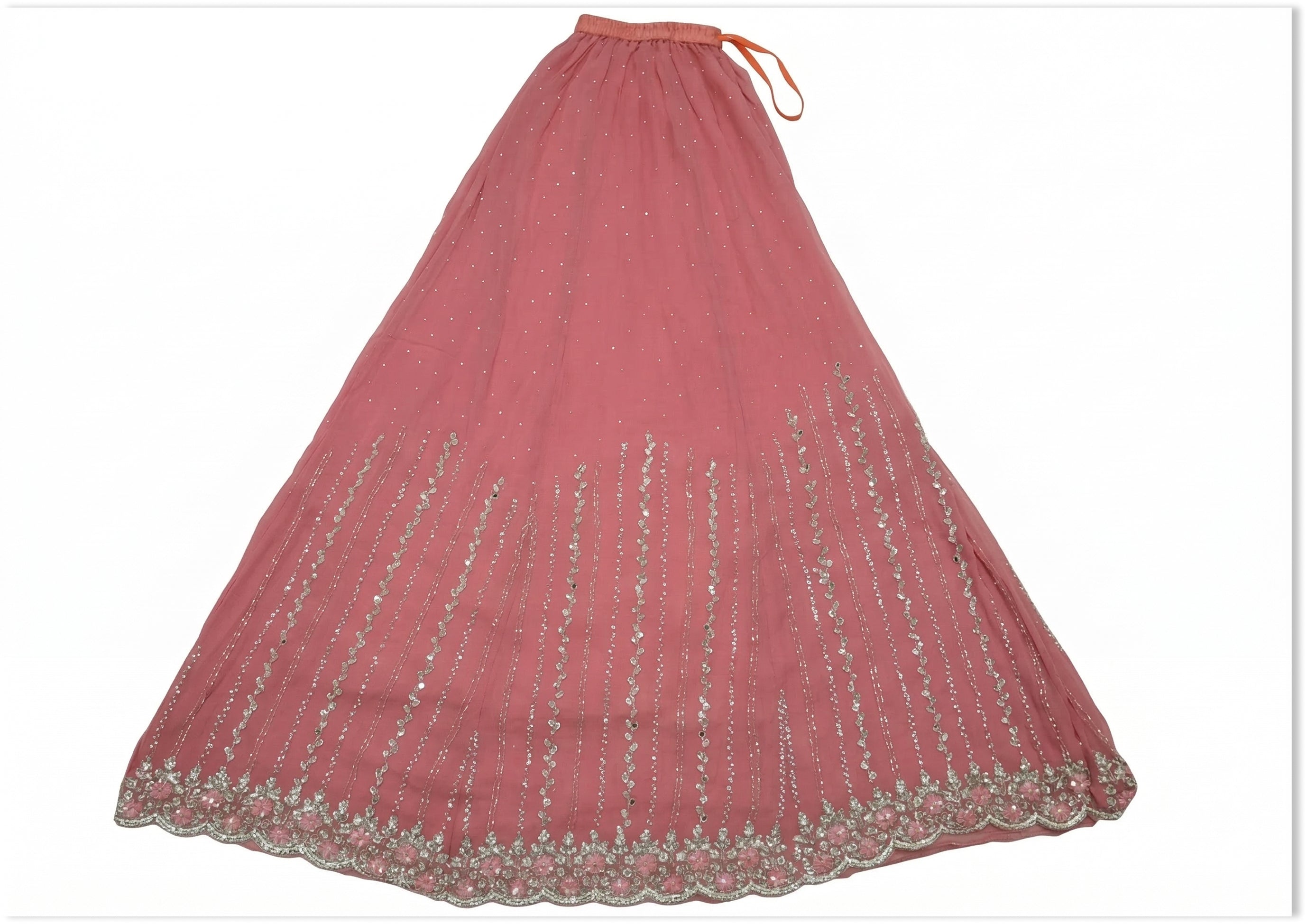 Peach Handcrafted Suit Material with Stitched Gharara