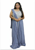 Grey Silver-Handwork Indo-Western Drape/Lehenga
