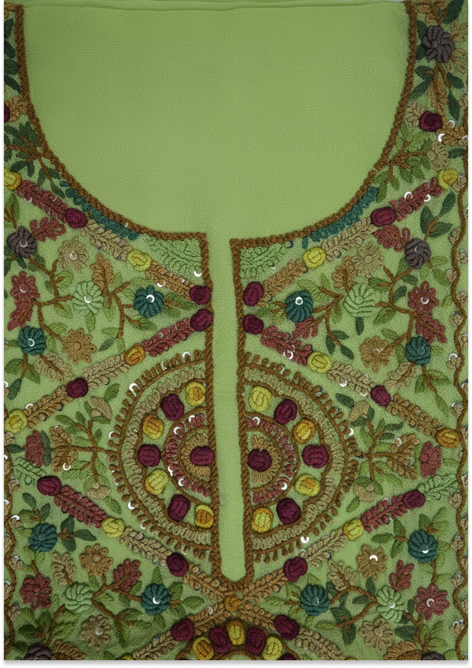 Mehendi Green Knot Work Unstitched Suit Material
