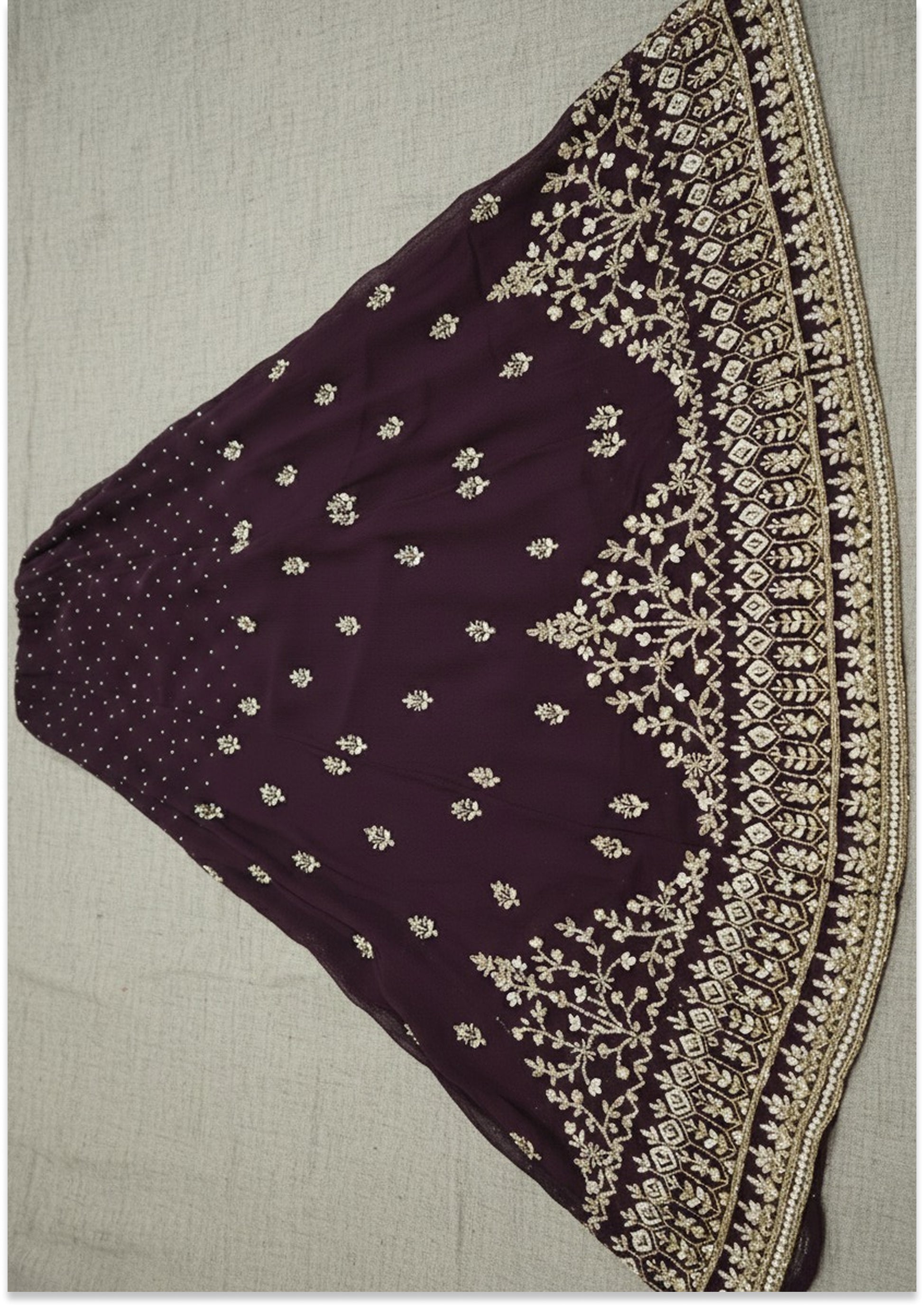 Wine Handcrafted Suit Material with Stitched Gharara
