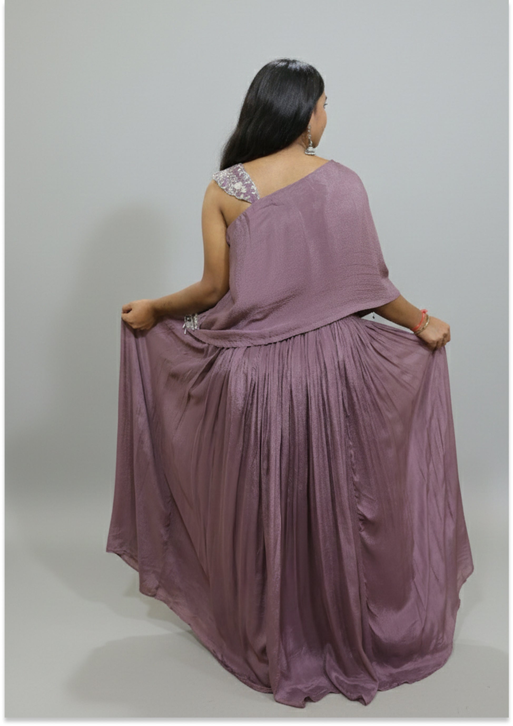 Nude lilac Handcrafted Asymmetric Indo-Western Lehenga
