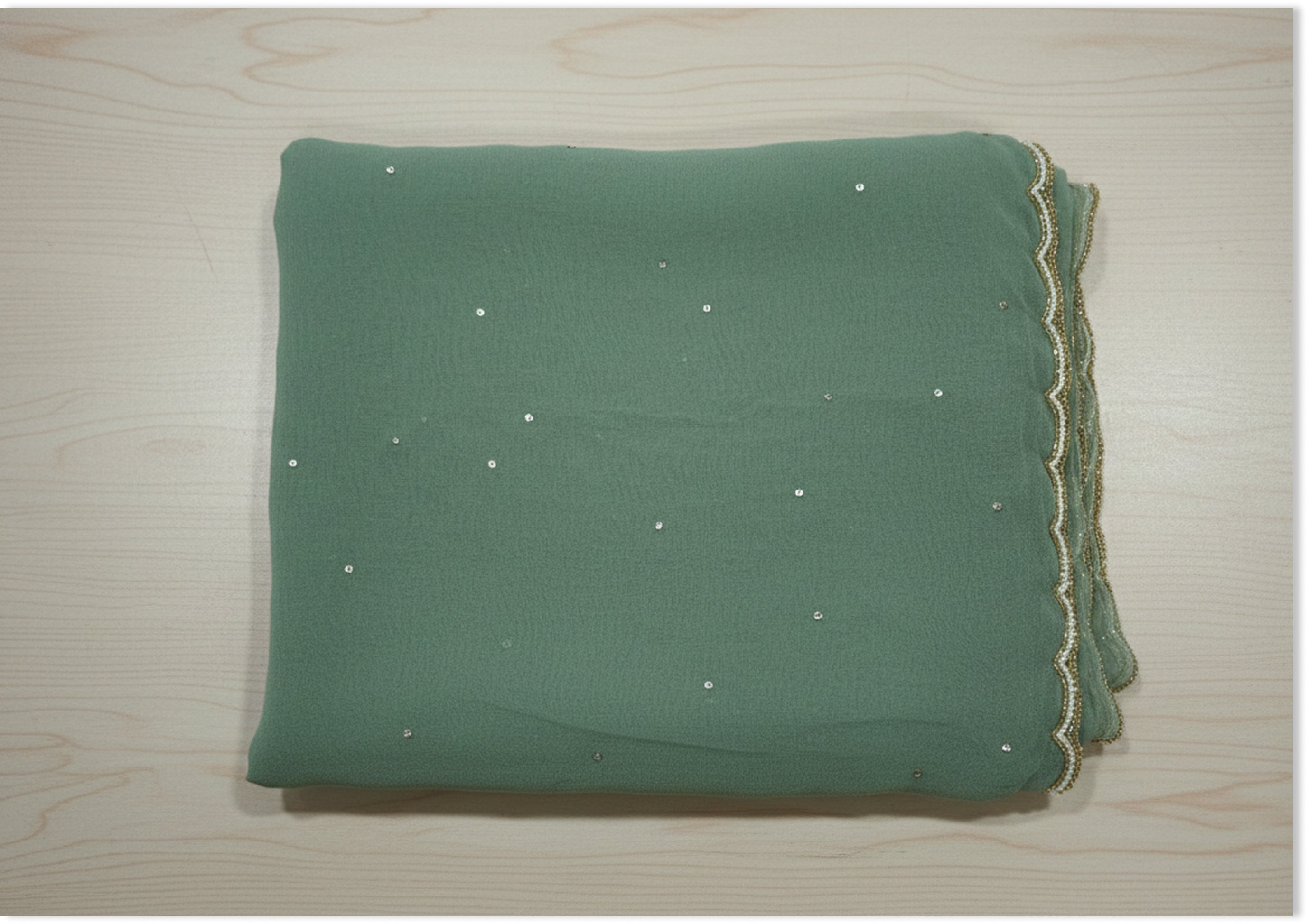 Teel Green Handcrafted Suit Material with Stitched Gharara