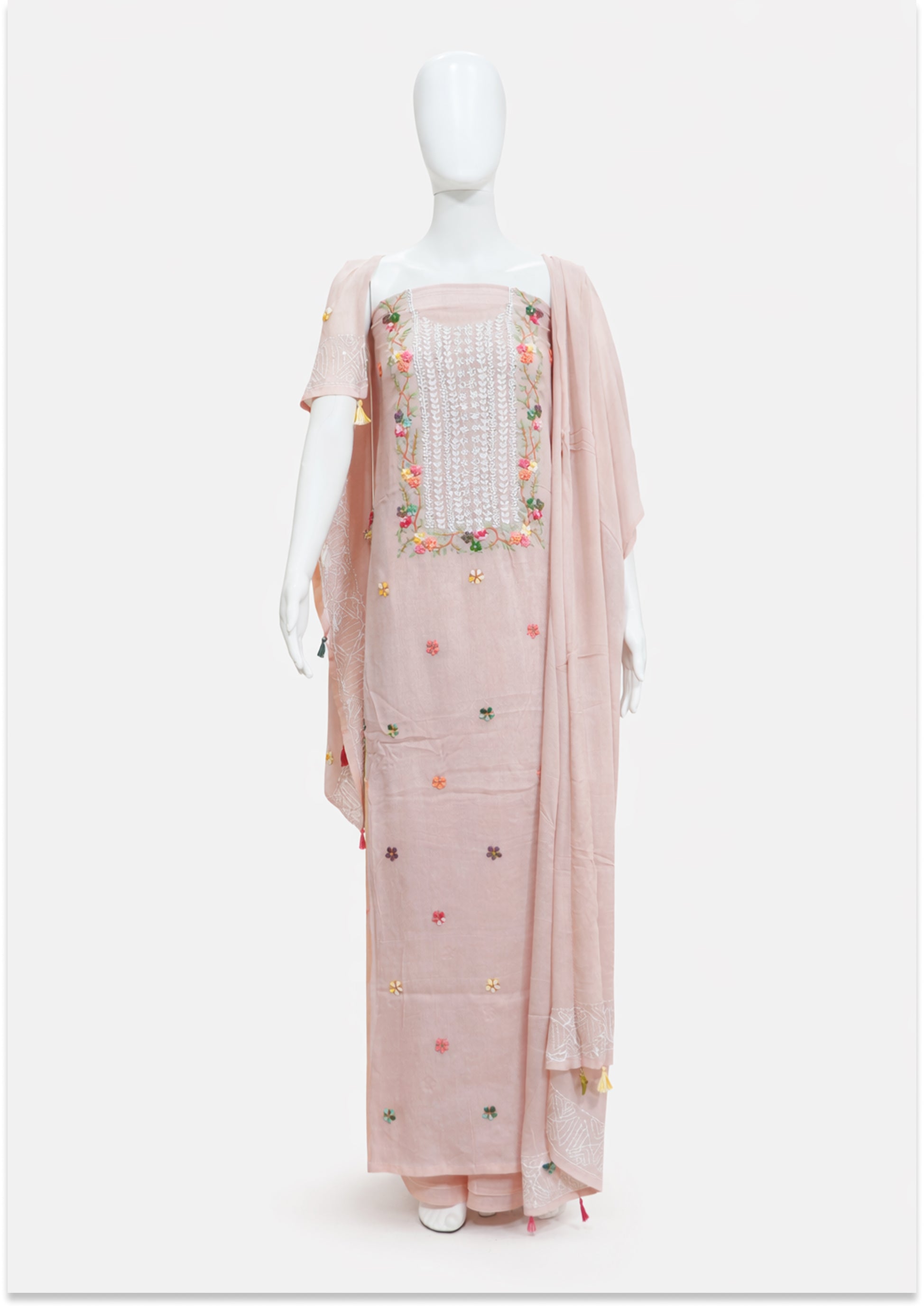 Baby Pink Handcrafted Unstitched Suit Material