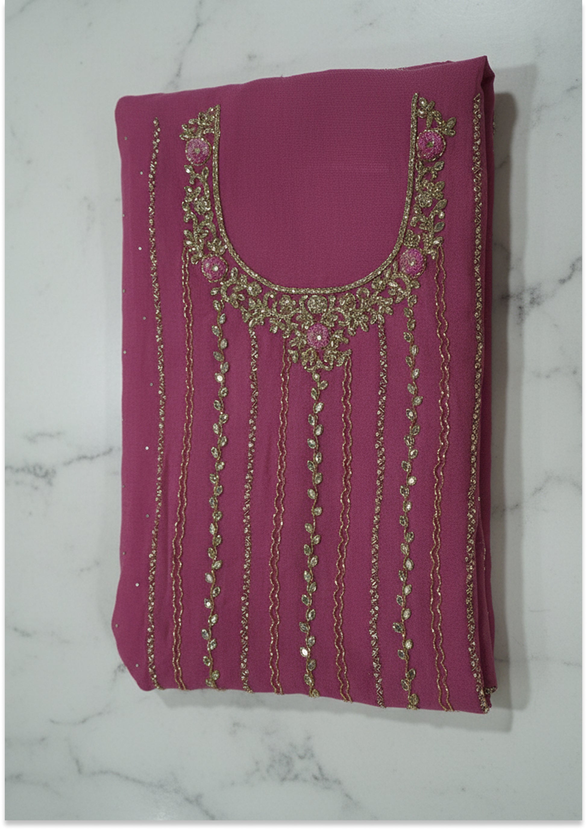 Onion Pink Handcrafted Suit Material with Stitched Gharara