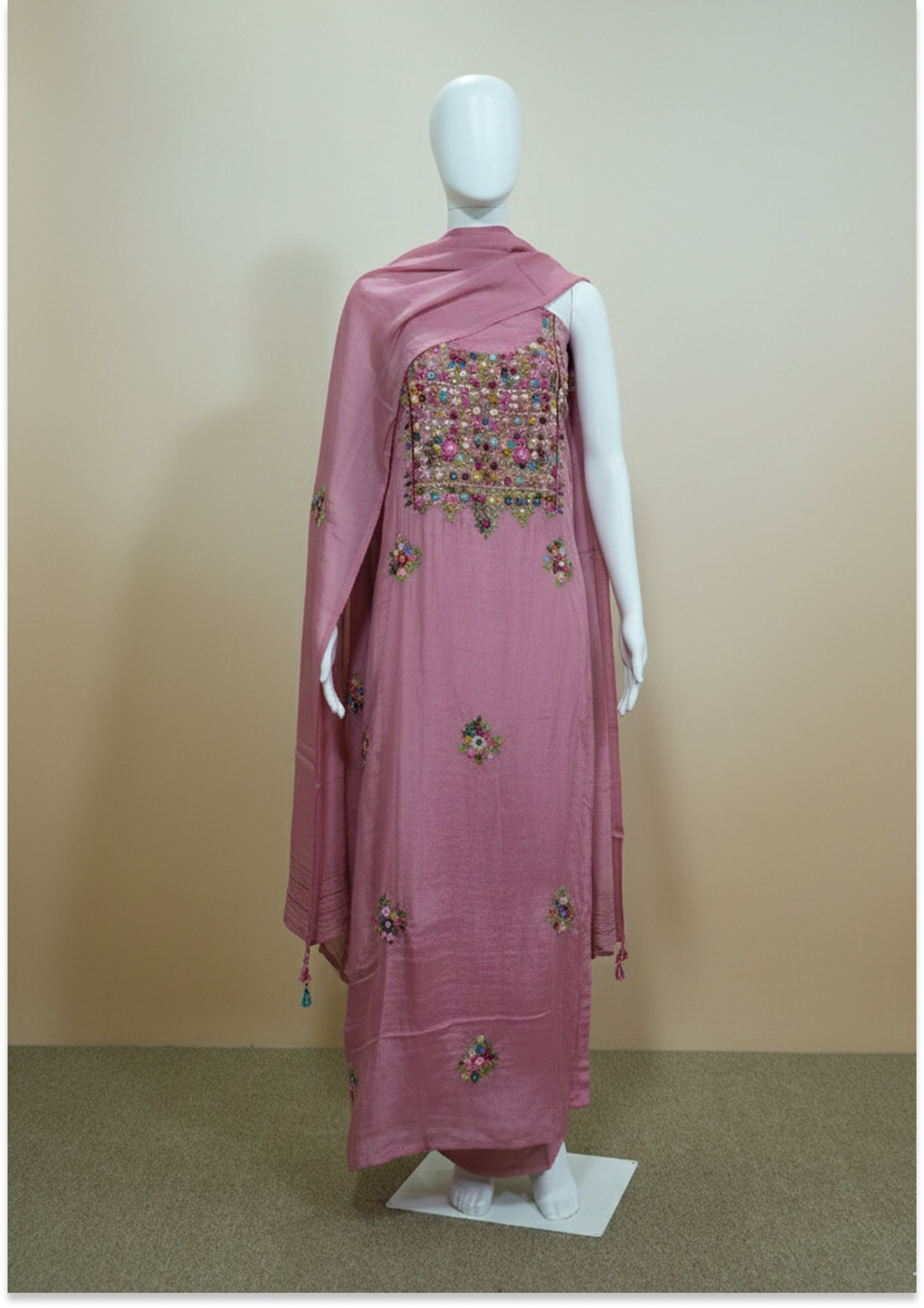 Dark Onion Pink Chinon Handcrafted Unstitched Material