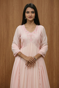 Nude Peach Handcrafted Evening Gown with Aliya cut yoke