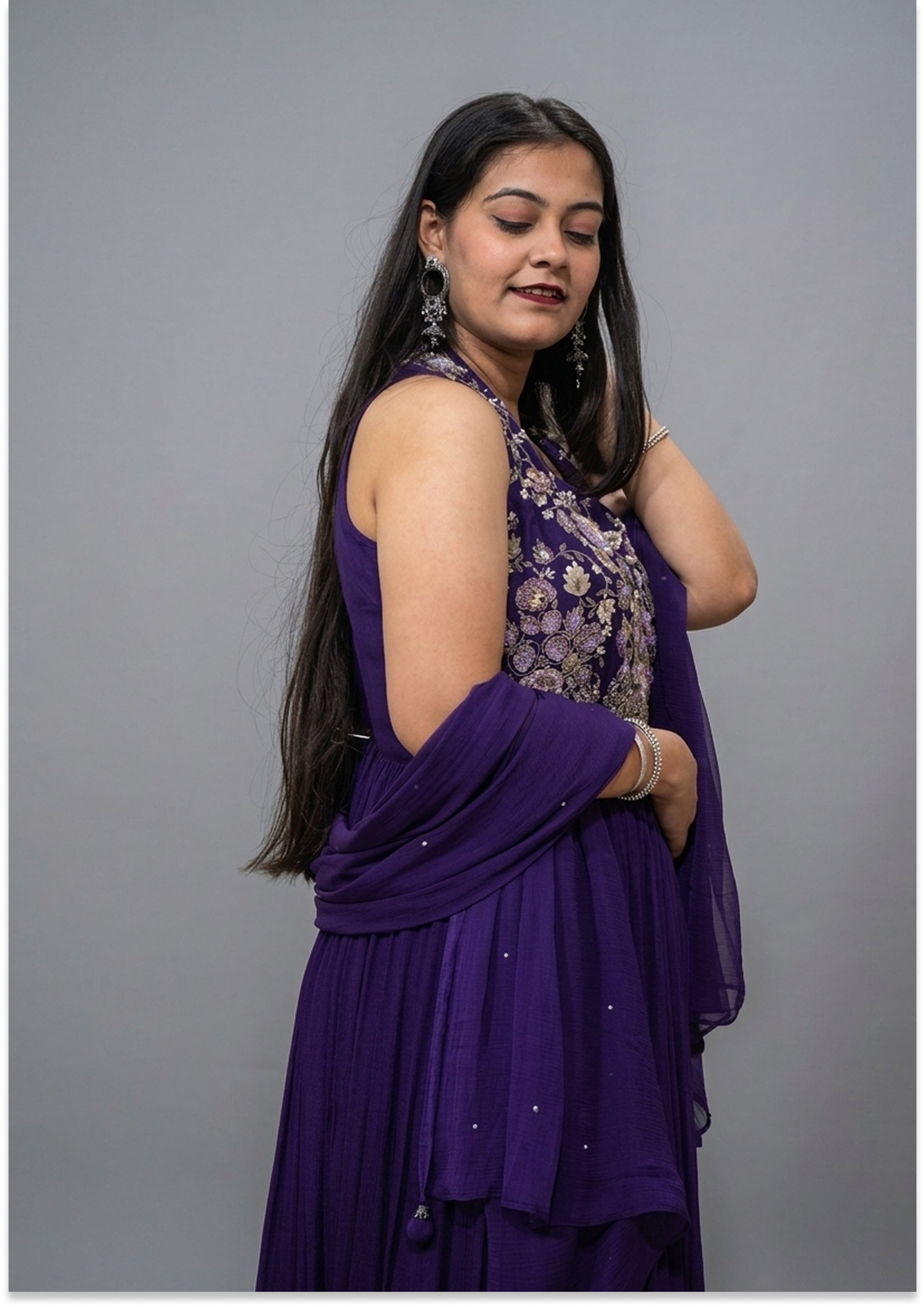 Purple Halter Handcrafted Indo-Western Evening Gown