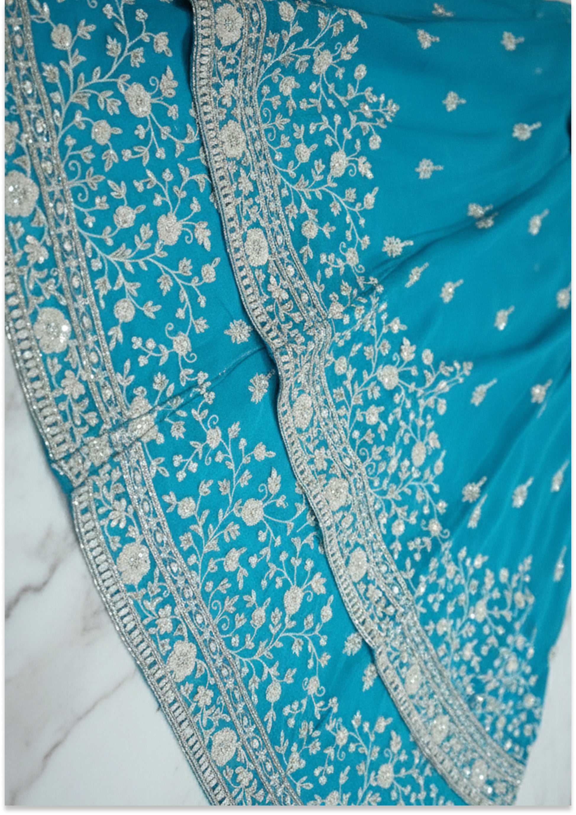 Firozi Handcrafted Suit Material with Stitched Gharara