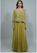 Pastel Lime Greenish Yellow Handcrafted Indo-Western Lehenga
