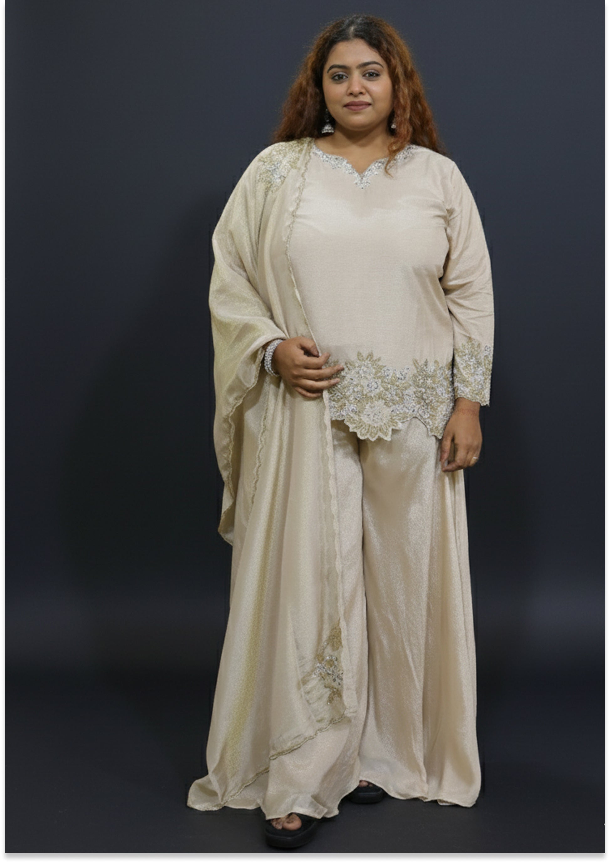 Beige Handcrafted 3ps Co-ord set