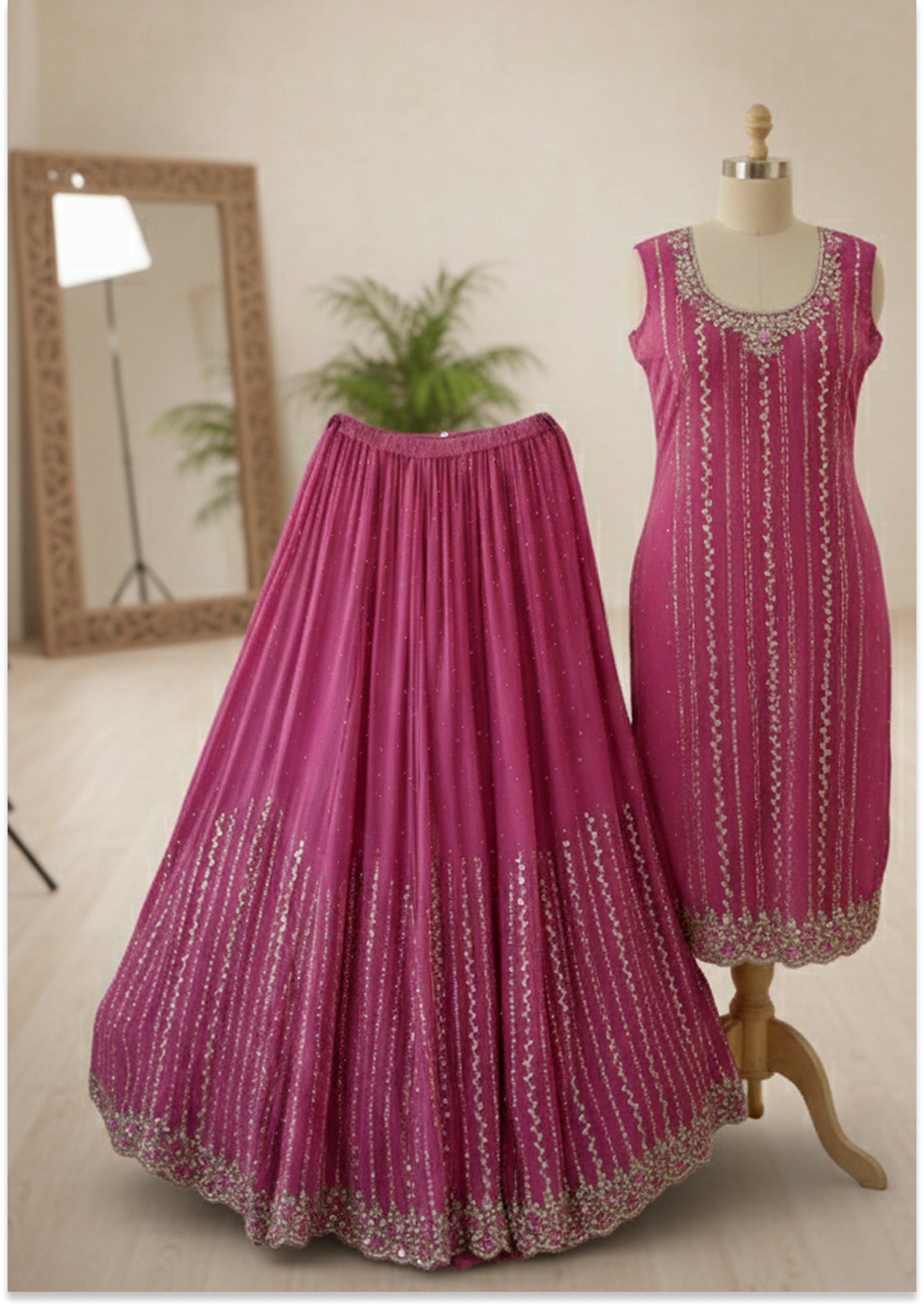 Onion Pink Handcrafted Suit Material with Stitched Gharara