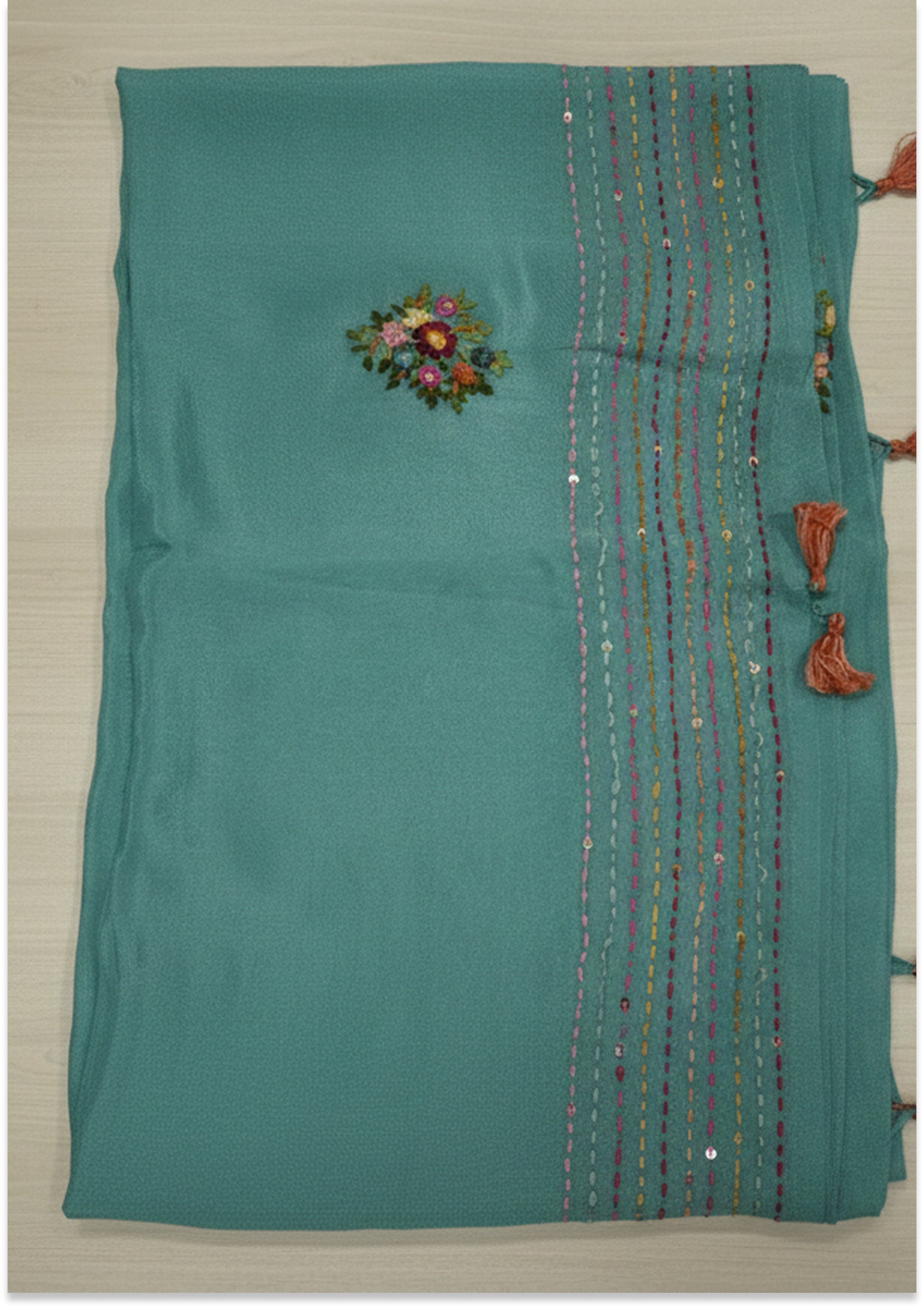 Light Turquoise Knot Work Unstitched Suit Material