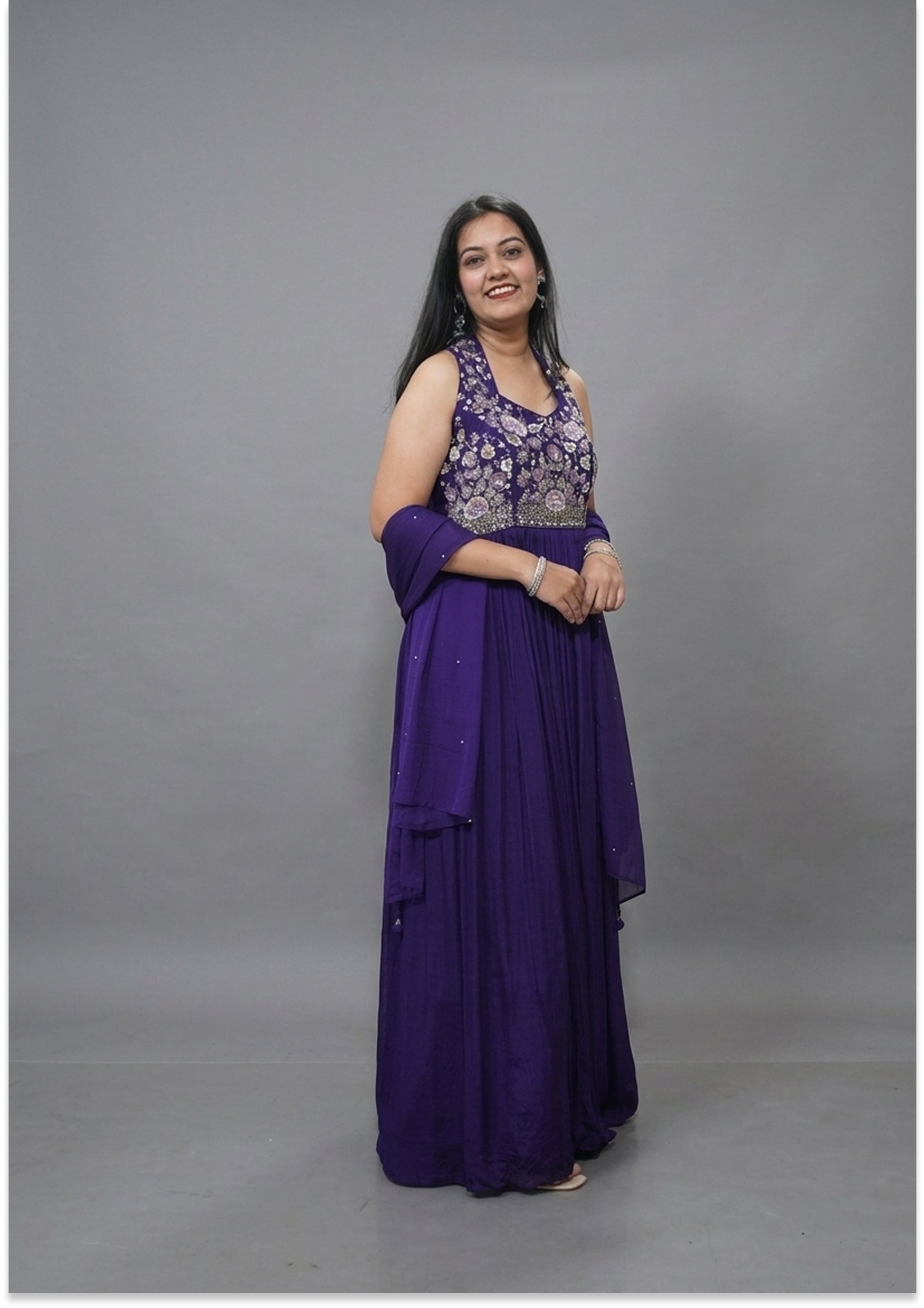 Purple Halter Handcrafted Indo-Western Evening Gown